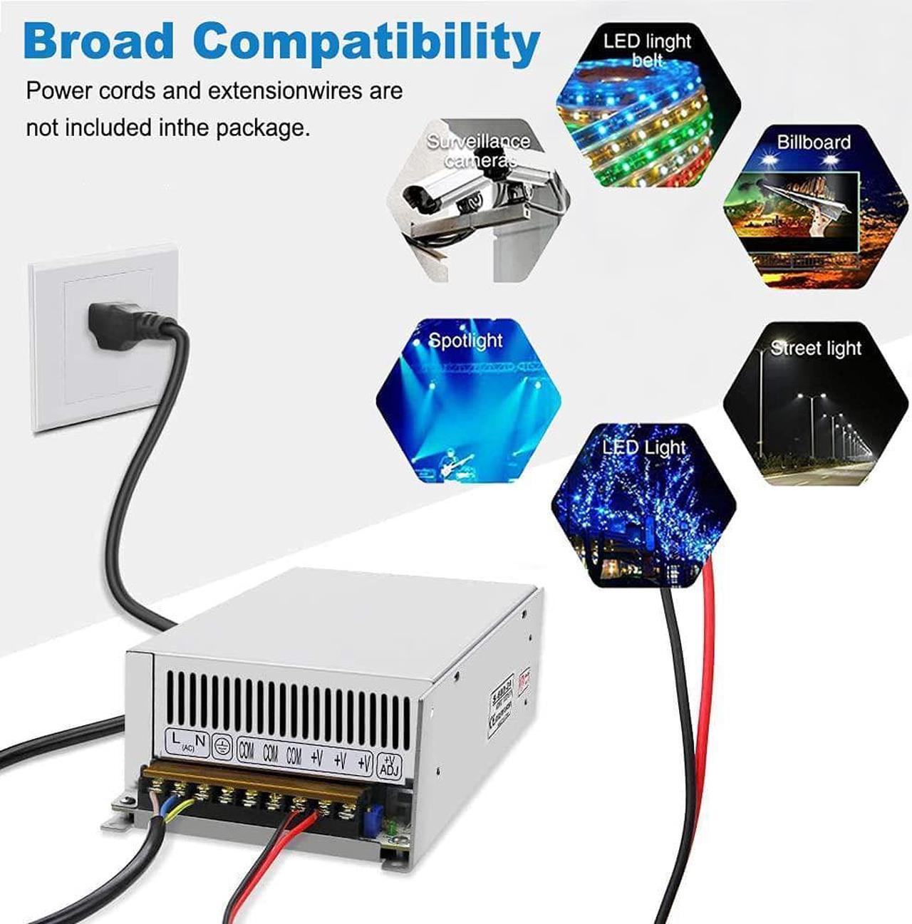 Alt view image 6 of 7 - EAGWELL 48V 1200W DC Universal Regulated Switching Power Supply, 25A, 96-130V AC to DC 48 Volt LED Driver, Converter, Transformer for LED Strip Light, CCTV, Computer Project, 3D Printer