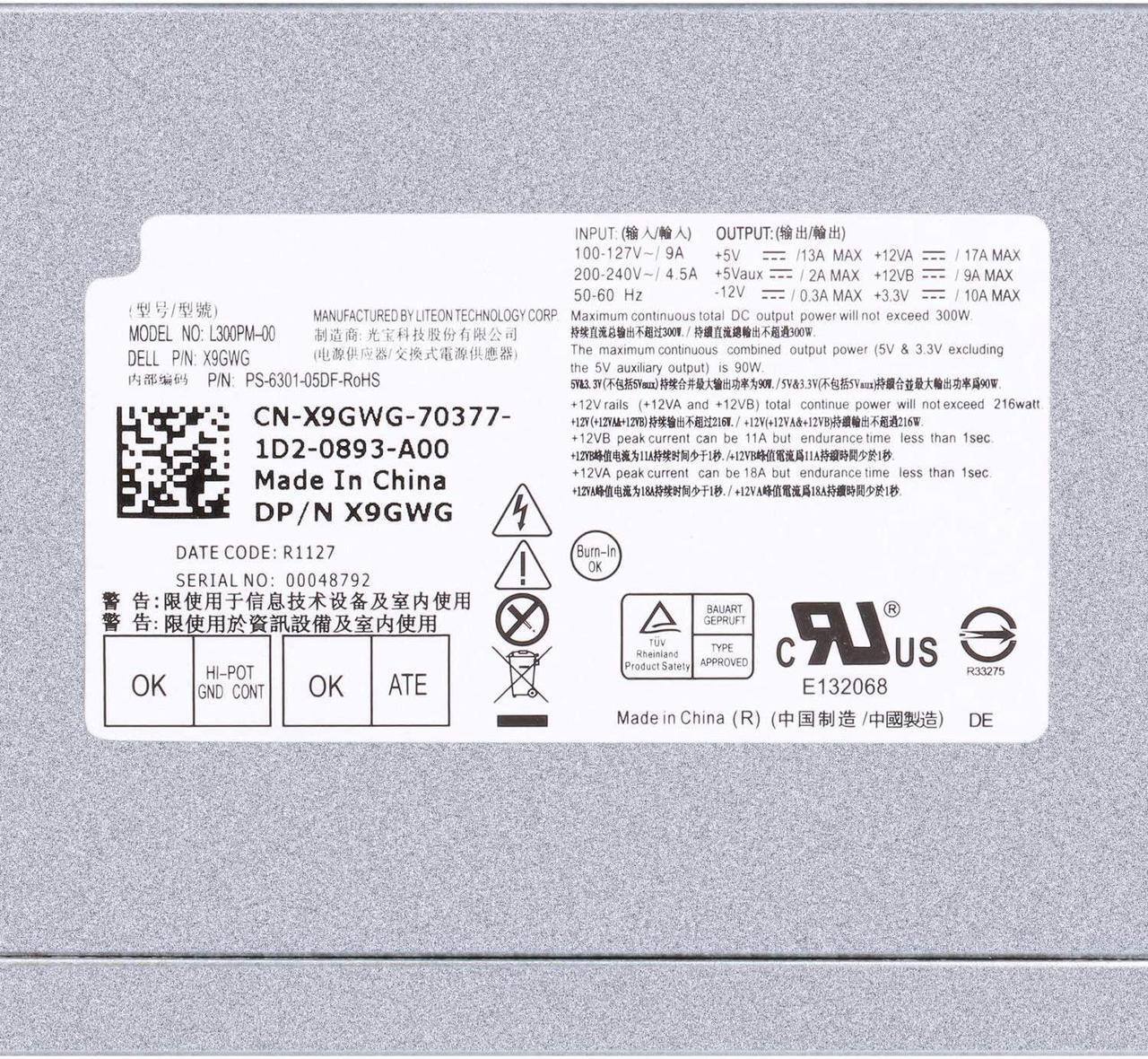Alt view image 4 of 7 - ARLBA 300W Power Supply B300NM-01 New Replacement for Dell Inspiron 3847 570 560 Vostro 400 HP-P3017F3 PS-6301-06D PS-5301-08 G9MTY 0G9MTY L300NM-01 X9GWG Mini Towers MT Systems