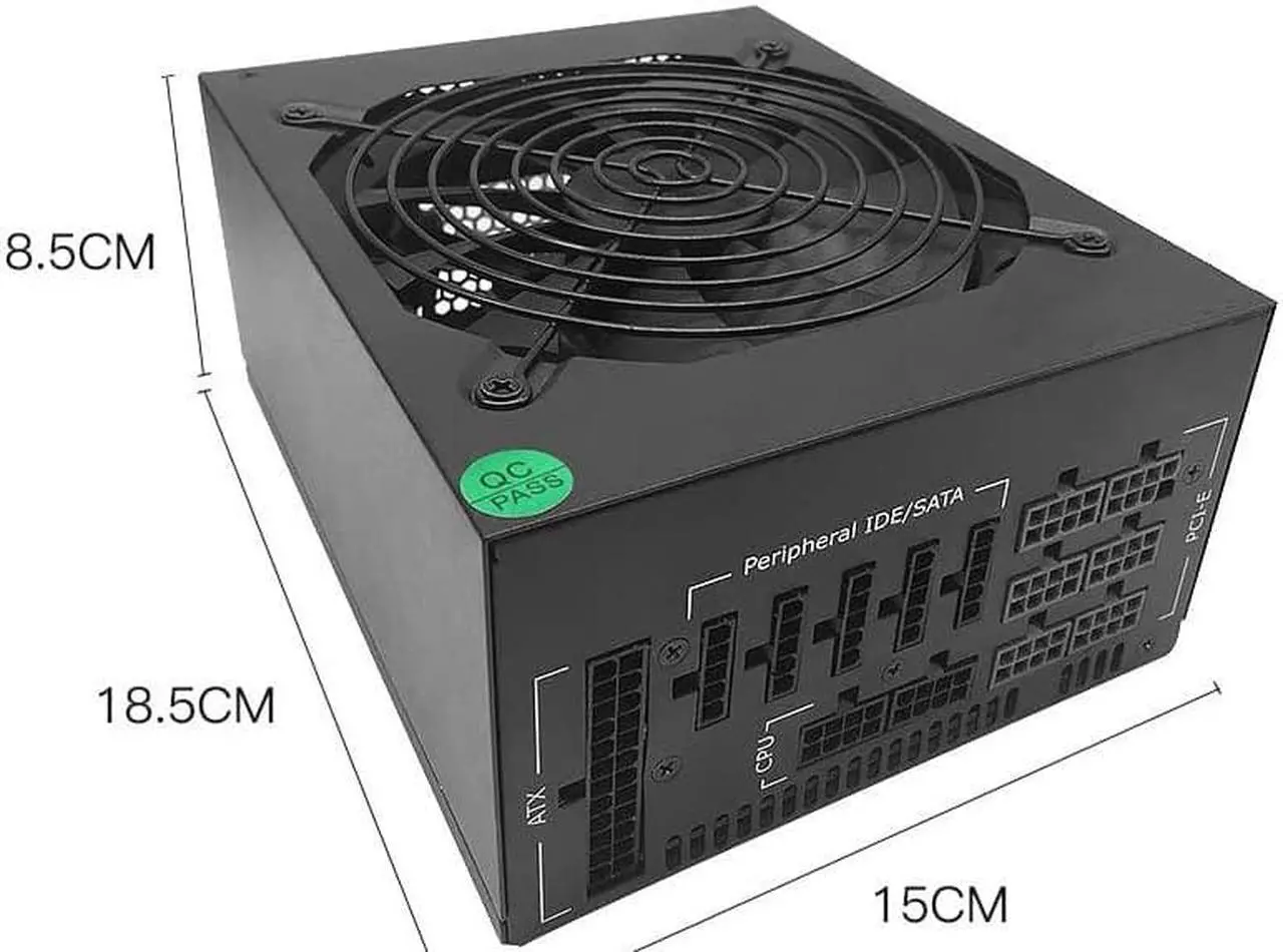 Alt view image 2 of 7 - ATX 1600W Full Modular Mining Power Supply GPU for Bitcoin Miner ETH Rig Supports 6 Graphics 80+ Gold Certified with 150CM US Plug Adapter Cable(110V)