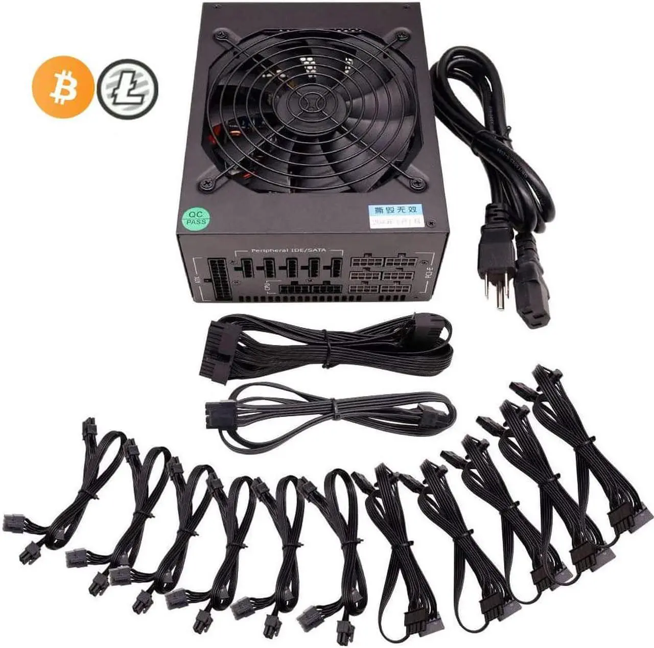 Alt view image 4 of 7 - ATX 1600W Full Modular Mining Power Supply GPU for Bitcoin Miner ETH Rig Supports 6 Graphics 80+ Gold Certified with 150CM US Plug Adapter Cable(110V)