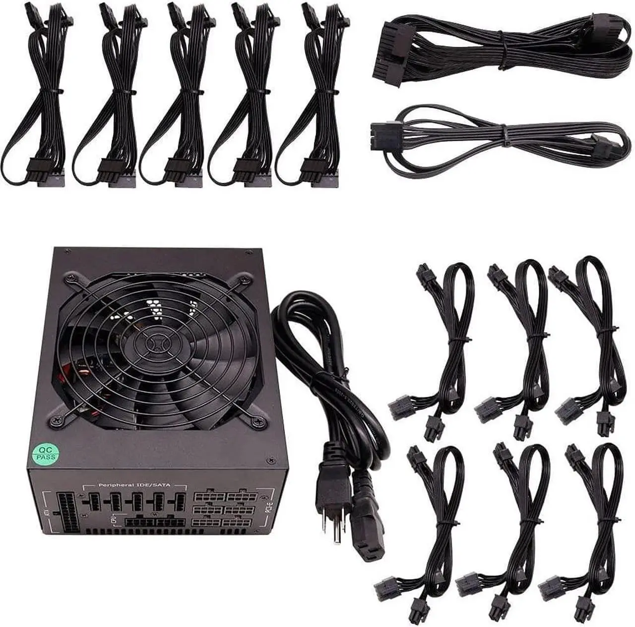 Alt view image 5 of 7 - ATX 1600W Full Modular Mining Power Supply GPU for Bitcoin Miner ETH Rig Supports 6 Graphics 80+ Gold Certified with 150CM US Plug Adapter Cable(110V)