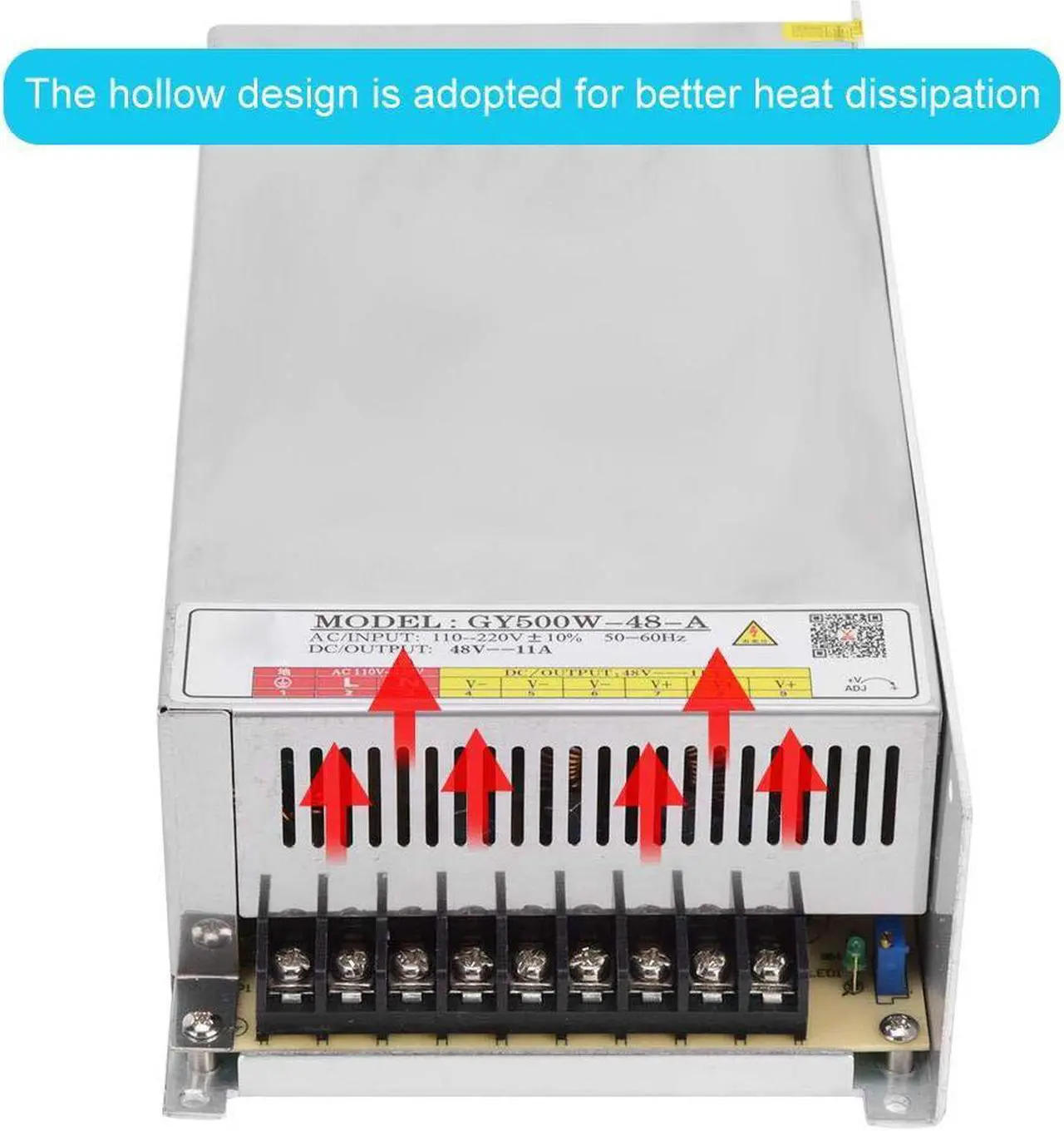 Alt view image 3 of 7 - 500W 48V 11A Universal Switching Power Supply with Galvanized Aluminum Shell for LED Strip, Engraving Machine Switching Power Supply