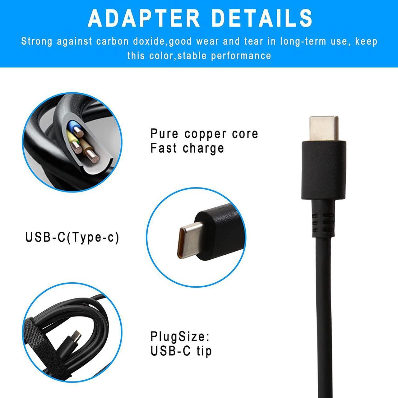 Alt view image 2 of 7 - Cacamoen 65W Type-C Laptop Charger for Lenovo ThinkPad T480 T580 T480s, Yoga C940 C740 C930 730 S730 730S 920 Chromebook c330 100e 300e 500e c340 s340 USB-C Power Supply Adapter Cord