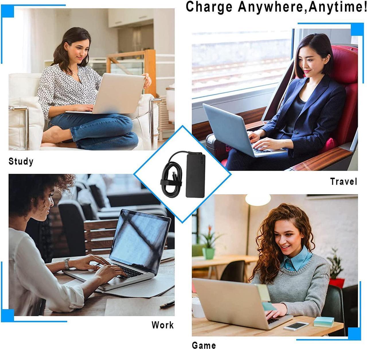 Alt view image 7 of 7 - Cacamoen 65W Type-C Laptop Charger for Lenovo ThinkPad T480 T580 T480s, Yoga C940 C740 C930 730 S730 730S 920 Chromebook c330 100e 300e 500e c340 s340 USB-C Power Supply Adapter Cord