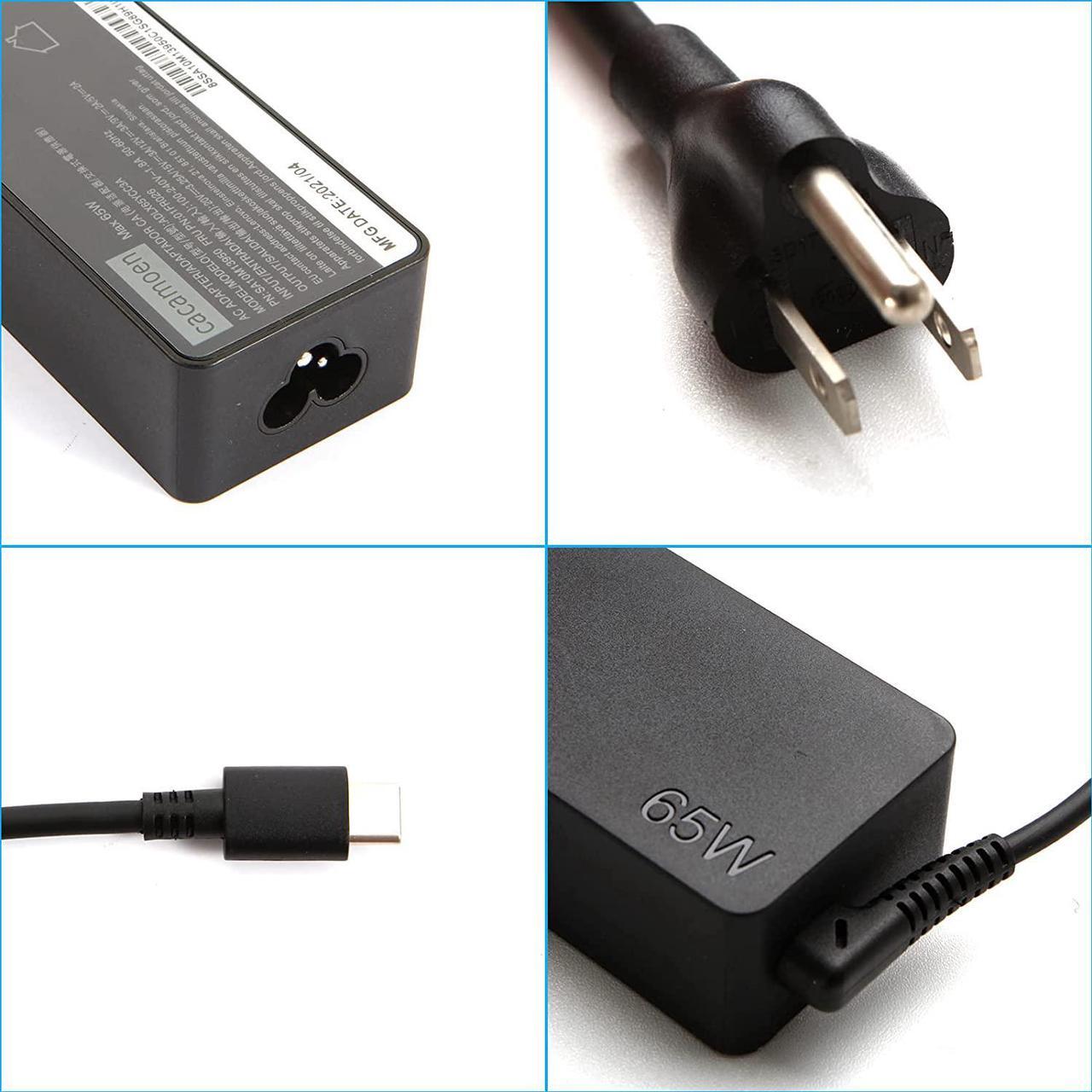 Alt view image 5 of 7 - Cacamoen 65W Type-C Laptop Charger for Lenovo ThinkPad T480 T580 T480s, Yoga C940 C740 C930 730 S730 730S 920 Chromebook c330 100e 300e 500e c340 s340 USB-C Power Supply Adapter Cord