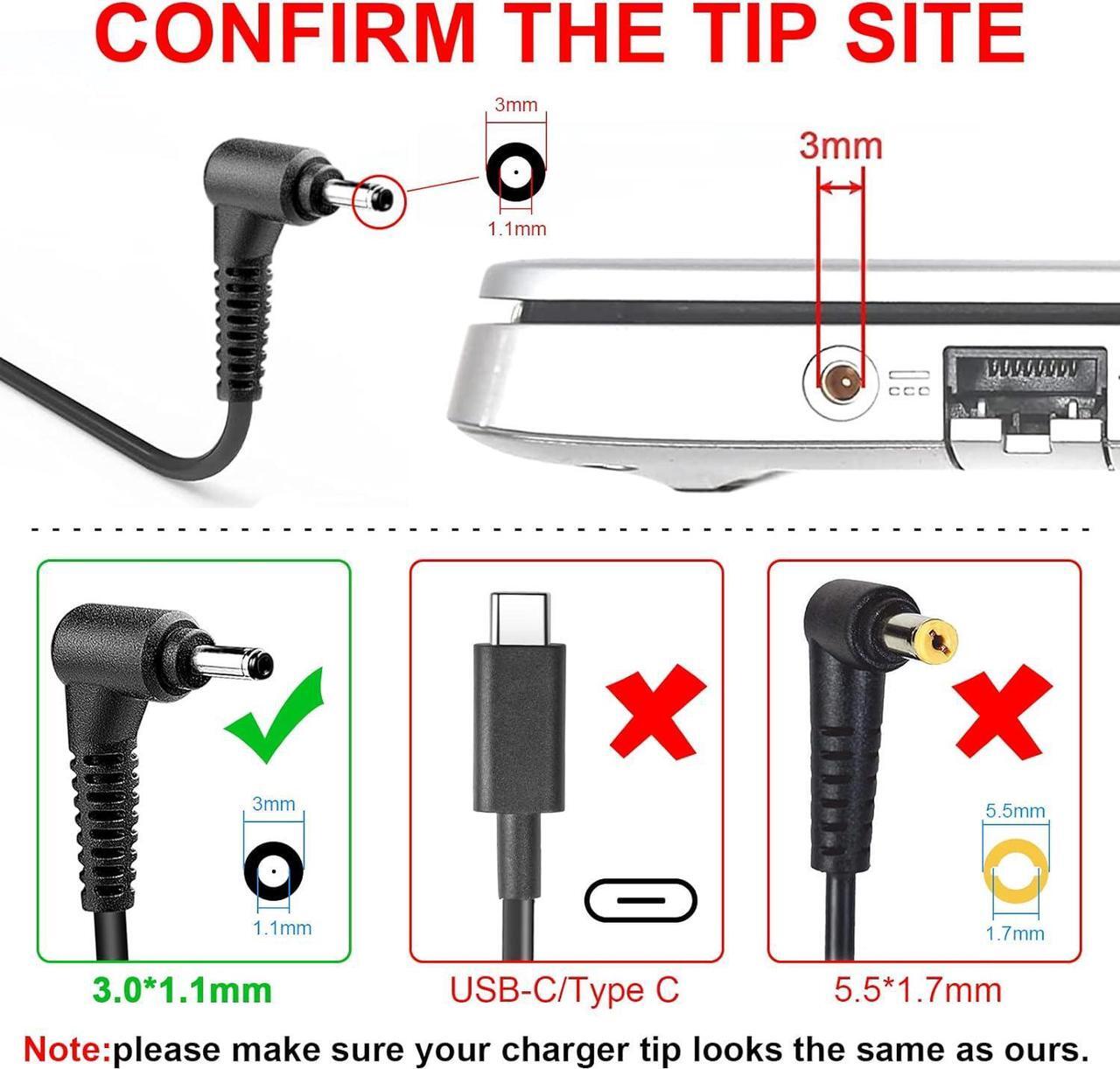 Alt view image 2 of 7 - 19V 2.37A 45W AC Adapter Laptop Computer Charger Notebook PC Power Cord Supply Plug Compatible with for Asus Zenbook UX21 UX21E Transformer Book T200TA T300CHI Acer Chromebook 3.0 x 1.1 mm