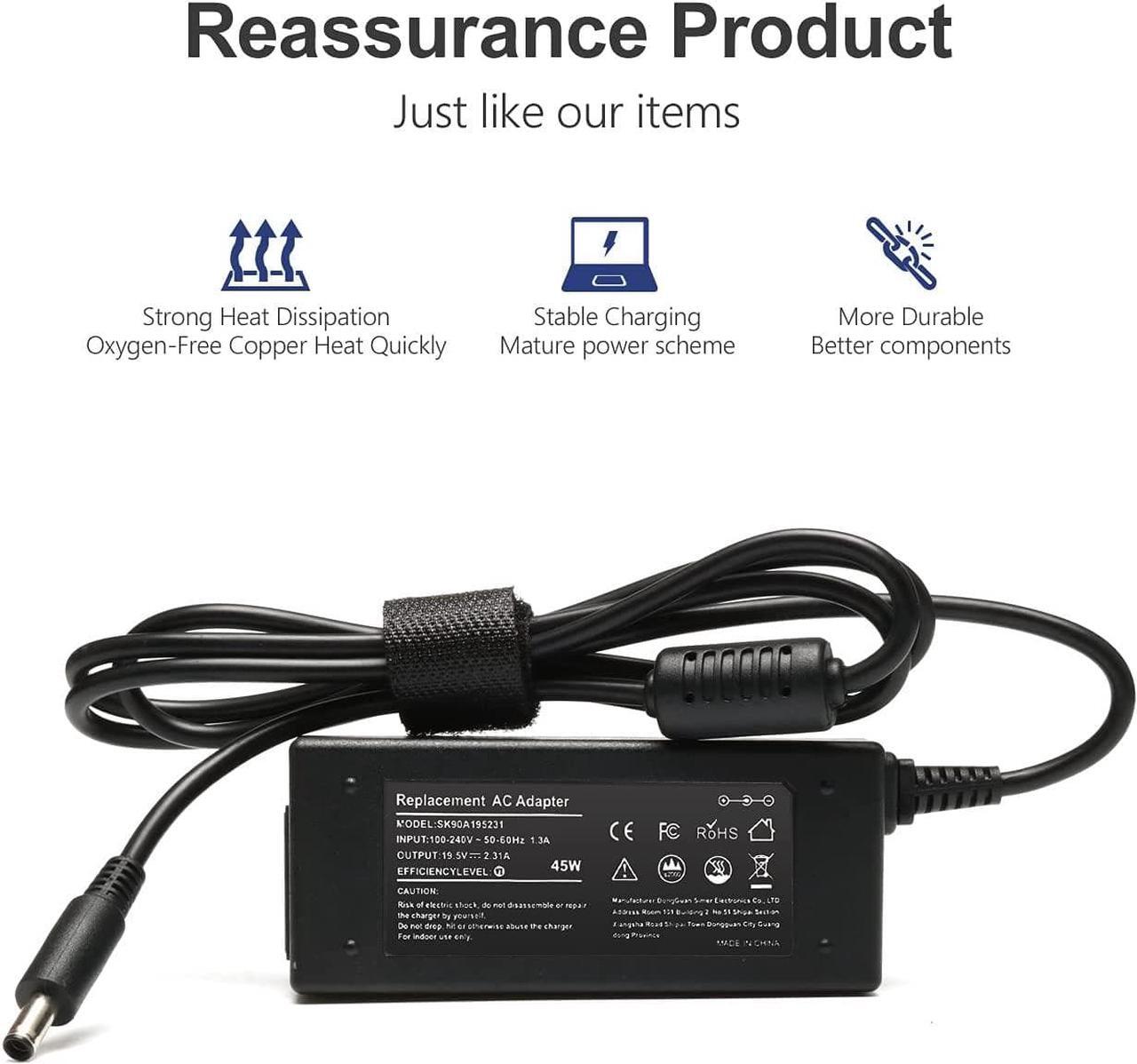 Alt view image 2 of 7 - 45W 19.5V 2.31A AC Adapter Laptop Charger Replace for Dell Inspiron 15 5000 3552 5555 P20T P24T P25T P51F P54G P57G?P69G P75F XPS 13 LA45NM131 LA45NM140?HK45NM140