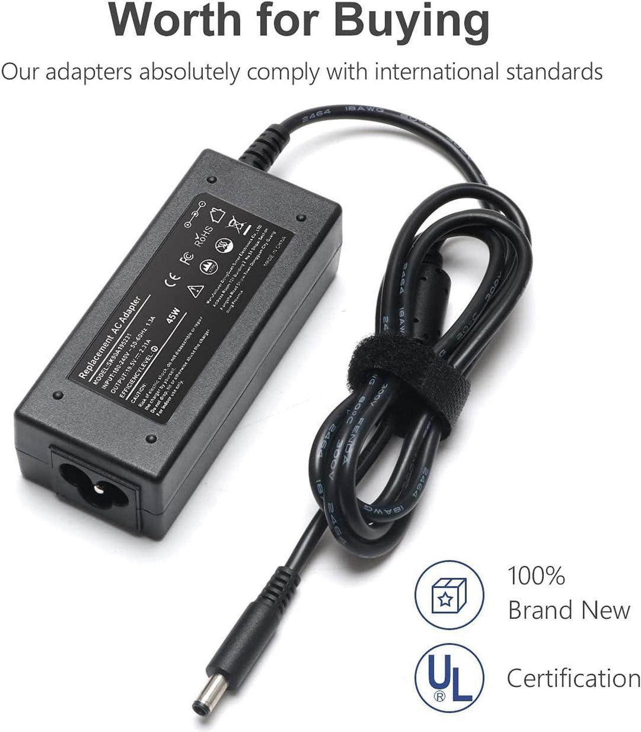 Alt view image 7 of 7 - 45W 19.5V 2.31A AC Adapter Laptop Charger Replace for Dell Inspiron 15 5000 3552 5555 P20T P24T P25T P51F P54G P57G?P69G P75F XPS 13 LA45NM131 LA45NM140?HK45NM140