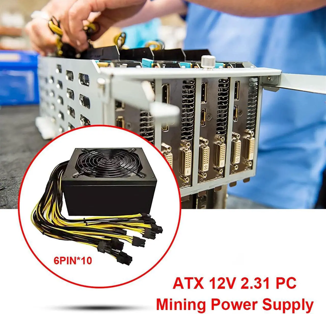 Alt view image 3 of 7 - 2000W ATX 12V 2.31 Silent Mining Machine Power Supply Computer Support 10x 6 Pin Graphics Cards Power Supply for Bitcoin Miner