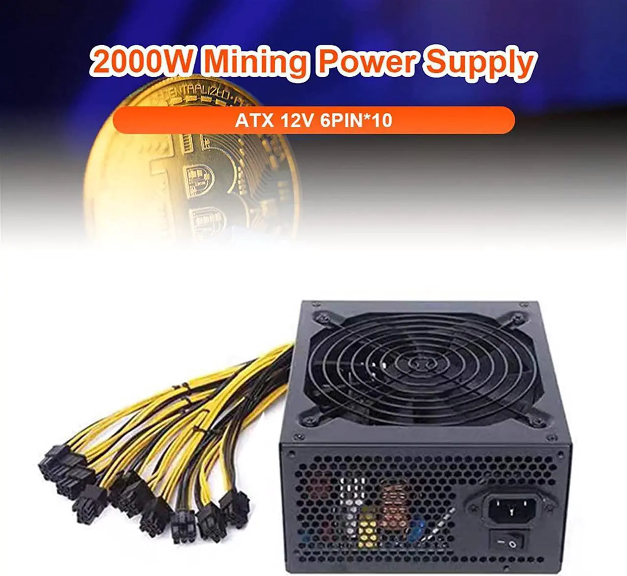 Alt view image 6 of 7 - 2000W ATX 12V 2.31 Silent Mining Machine Power Supply Computer Support 10x 6 Pin Graphics Cards Power Supply for Bitcoin Miner