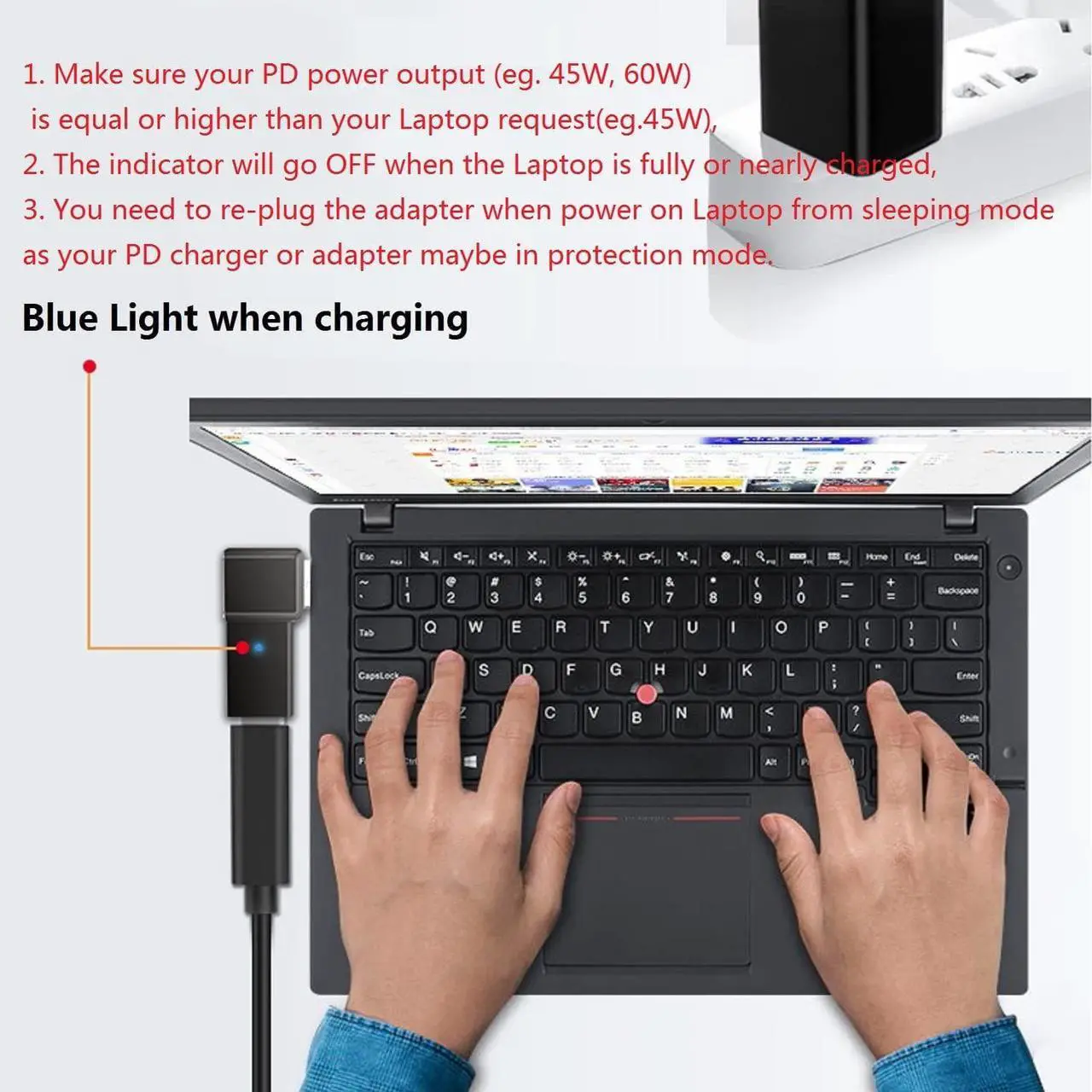Alt view image 3 of 6 - Tpenod USB-C Female Input to Slim Tip Rectangle Power PD Charge Converter for Thinkpad Series E440 E450 E550 E560 T430 T440 T440S X250 L460,for Lenovo Yoga Series