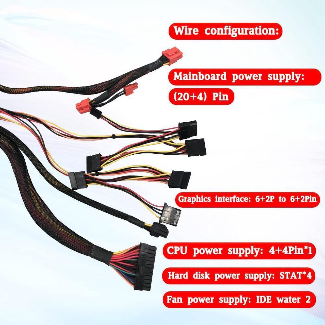 Alt view image 4 of 6 - Jinwei Power Supply, 840W Full Modular Computer PC ATX PSU, RGB Silent Game Power Supply with Automatic Control Fan, Multiple Color Light Conversion
