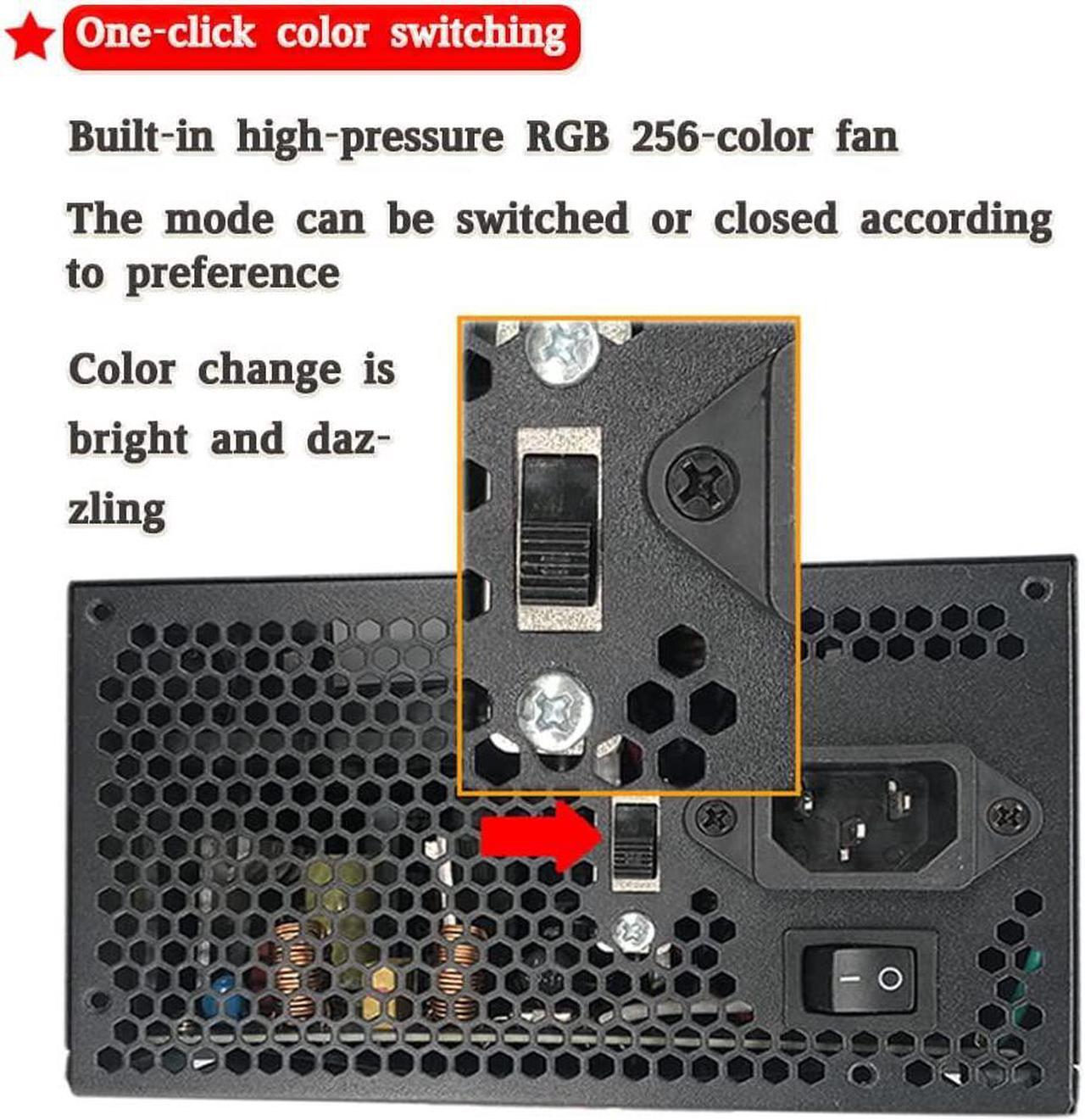 Alt view image 3 of 6 - Jinwei Power Supply, 840W Full Modular Computer PC ATX PSU, RGB Silent Game Power Supply with Automatic Control Fan, Multiple Color Light Conversion