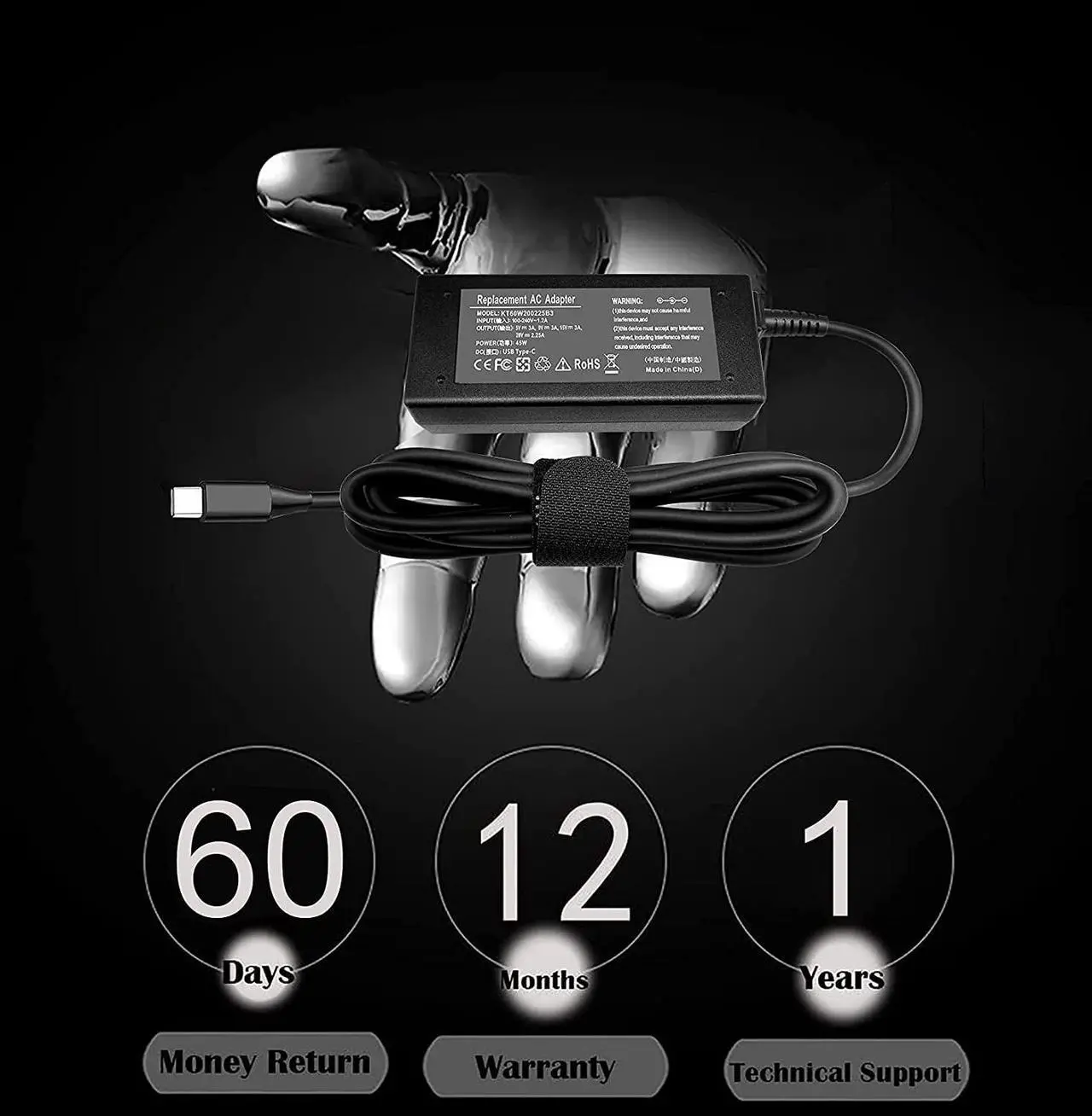 Alt view image 5 of 7 - 45W USB-C Type-C Laptop Charger Fit for HP Chromebook 14 13 14A 11 11A G6 G7 G8 EE Spectre x360 G5 Elite x2 12-c012dx 14-ca051wm 14-ca020nr PA-1450-78 PA-1450-80 A16-045N1A ADP-45PE B 12-f014dx