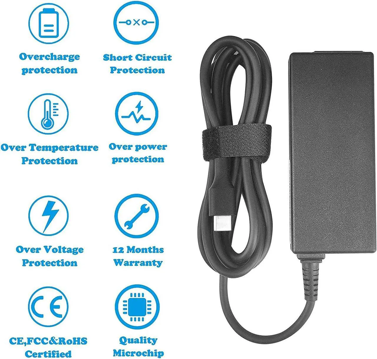 Alt view image 3 of 7 - 45W USB-C Type-C Laptop Charger Fit for HP Chromebook 14 13 14A 11 11A G6 G7 G8 EE Spectre x360 G5 Elite x2 12-c012dx 14-ca051wm 14-ca020nr PA-1450-78 PA-1450-80 A16-045N1A ADP-45PE B 12-f014dx