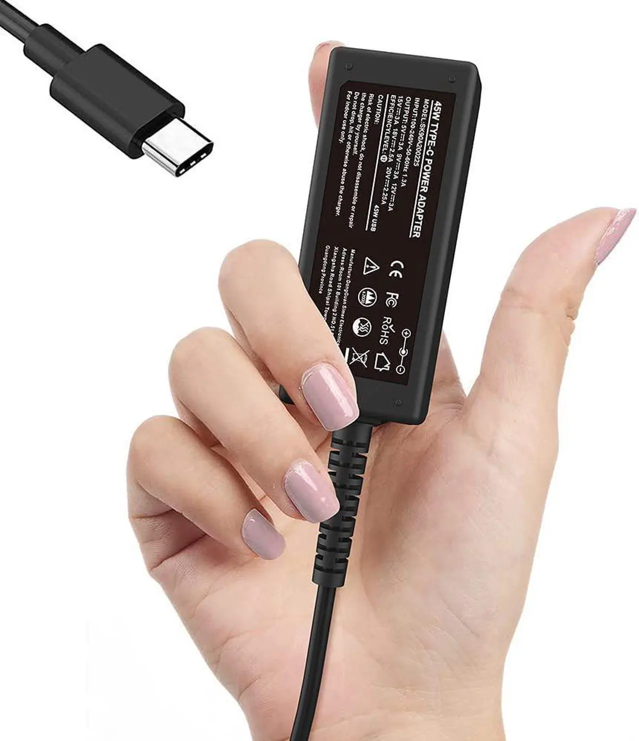 Alt view image 7 of 7 - 45W USB-C Type-C Laptop Charger Fit for HP Chromebook 14 13 14A 11 11A G6 G7 G8 EE Spectre x360 G5 Elite x2 12-c012dx 14-ca051wm 14-ca020nr PA-1450-78 PA-1450-80 A16-045N1A ADP-45PE B 12-f014dx