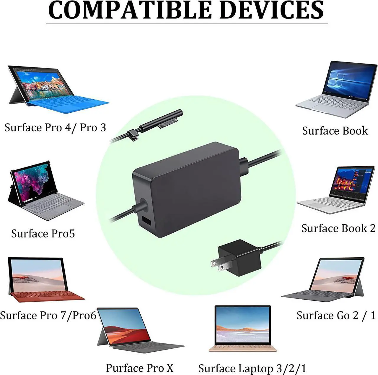Alt view image 7 of 7 - 36W Surface Pro 3 Charger Surface Pro 4 Charger Compatible with Microsoft Surface Pro 3 Surface Pro 4 i5 i7 Surface Pro 5 Surface Laptop Power Supply