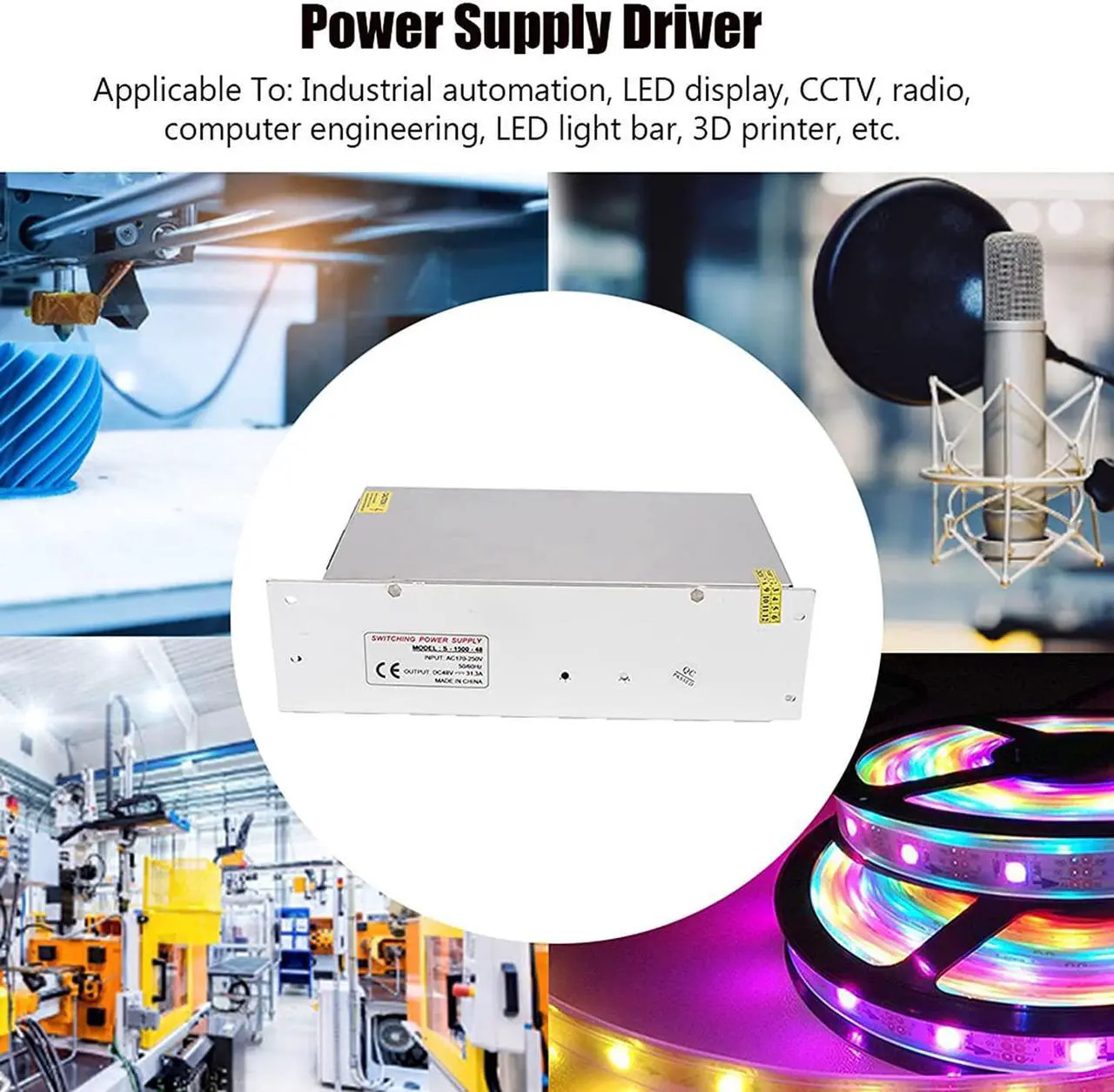 Alt view image 5 of 7 - Led Strip Light Driver, Strip Switch Power Supply Driver, Adapter Dc48V For Led Display Computer Engineering(S1500-48(48V/31.3A/1500W) Ac170-250V, Pink)