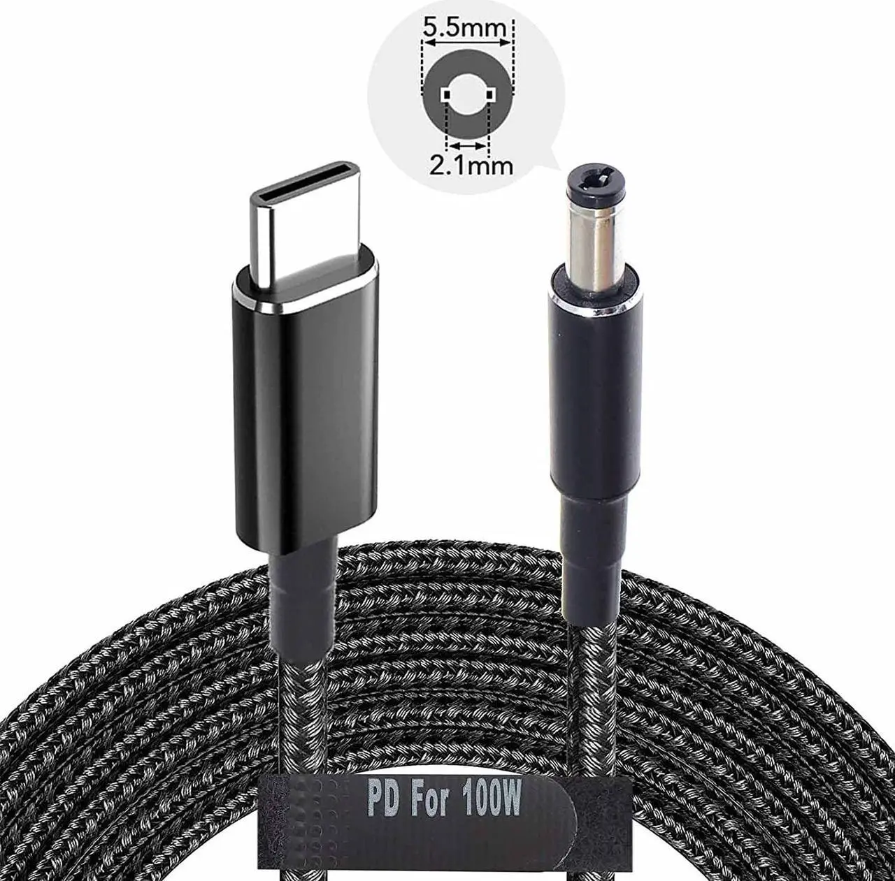 Alt view image 7 of 7 - USB C to 5.5mm Adapter Cable Braided 19V 20V 100W Power Bank Battery Pack Charging Supply Type C Male to DC 5.5 x2.1mm Barrel Converter Cord Universal for UPS ONT Router Acer Toshiba Laptop PD Charger