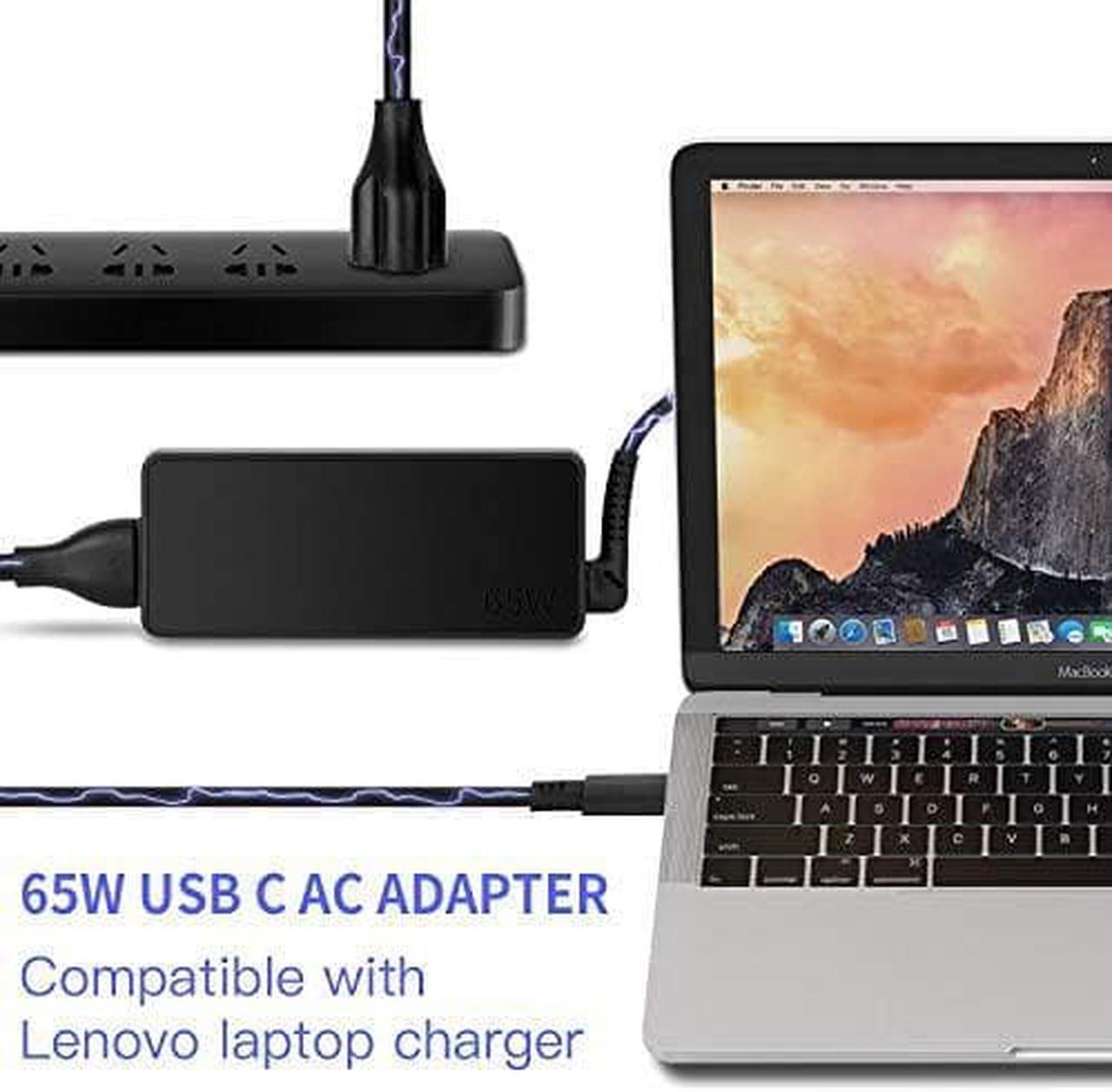 Alt view image 5 of 5 - 65W USB C AC Charger for Lenovo Yoga C930, S730, 920, 730, ThinkPad X1 Carbon 5th, 6th, ThinkPad T480, T480S, P52S, P51S, E480,E485, E580, E585 L380, L480, E480 Type C Laptop Power Supply Adapter Cord