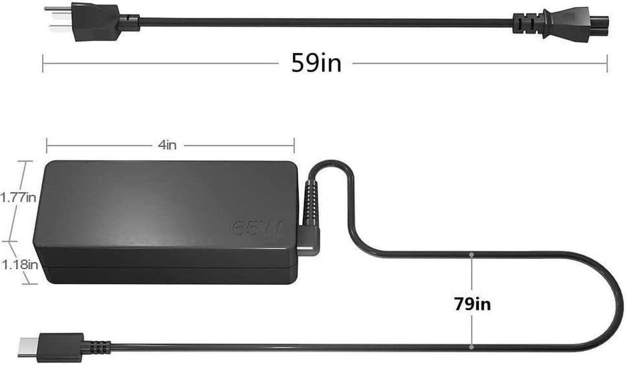 Alt view image 2 of 5 - 65W USB C AC Charger for Lenovo Yoga C930, S730, 920, 730, ThinkPad X1 Carbon 5th, 6th, ThinkPad T480, T480S, P52S, P51S, E480,E485, E580, E585 L380, L480, E480 Type C Laptop Power Supply Adapter Cord