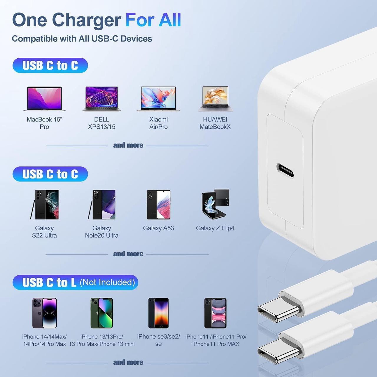 Alt view image 6 of 7 - 100W Mac Book Pro Charger with 10ft USB C to C Cable GaN PD USB C Fast Wall Charger Power Adapter Compatible with MacBook Pro 16 15 14 13 Inch MacBook Air 13 Inch iPad Pro 2021/2020/2019/2018