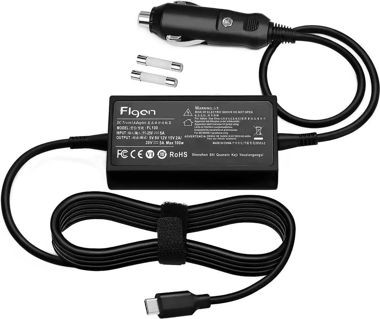 Alt view image 2 of 6 - 100W 90W 87W 96W USB-C DC Travel Car Charger for Dell Latitude 9520 9420 7520 7420 5520 5420 5320 5430 5530 7330 7430 7530 9430 MacBook Pro 15 16 Surface Pro Dell HP Laptop Car Charger Power Supply