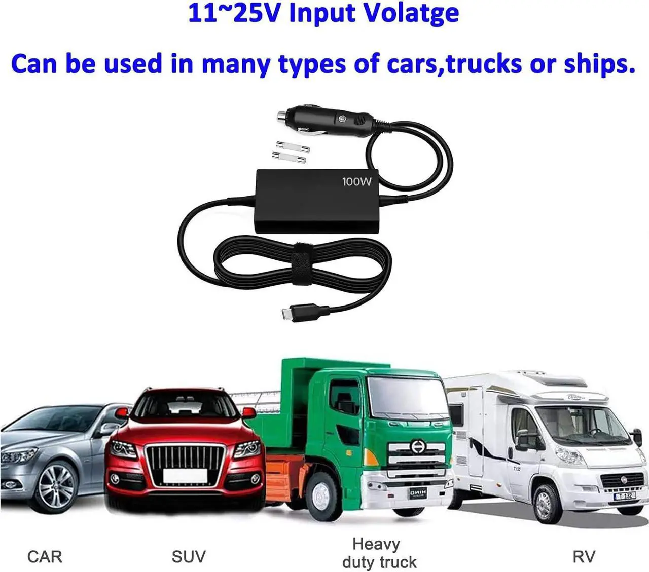 Alt view image 6 of 6 - 100W 90W 87W 96W USB-C DC Travel Car Charger for Dell Latitude 9520 9420 7520 7420 5520 5420 5320 5430 5530 7330 7430 7530 9430 MacBook Pro 15 16 Surface Pro Dell HP Laptop Car Charger Power Supply
