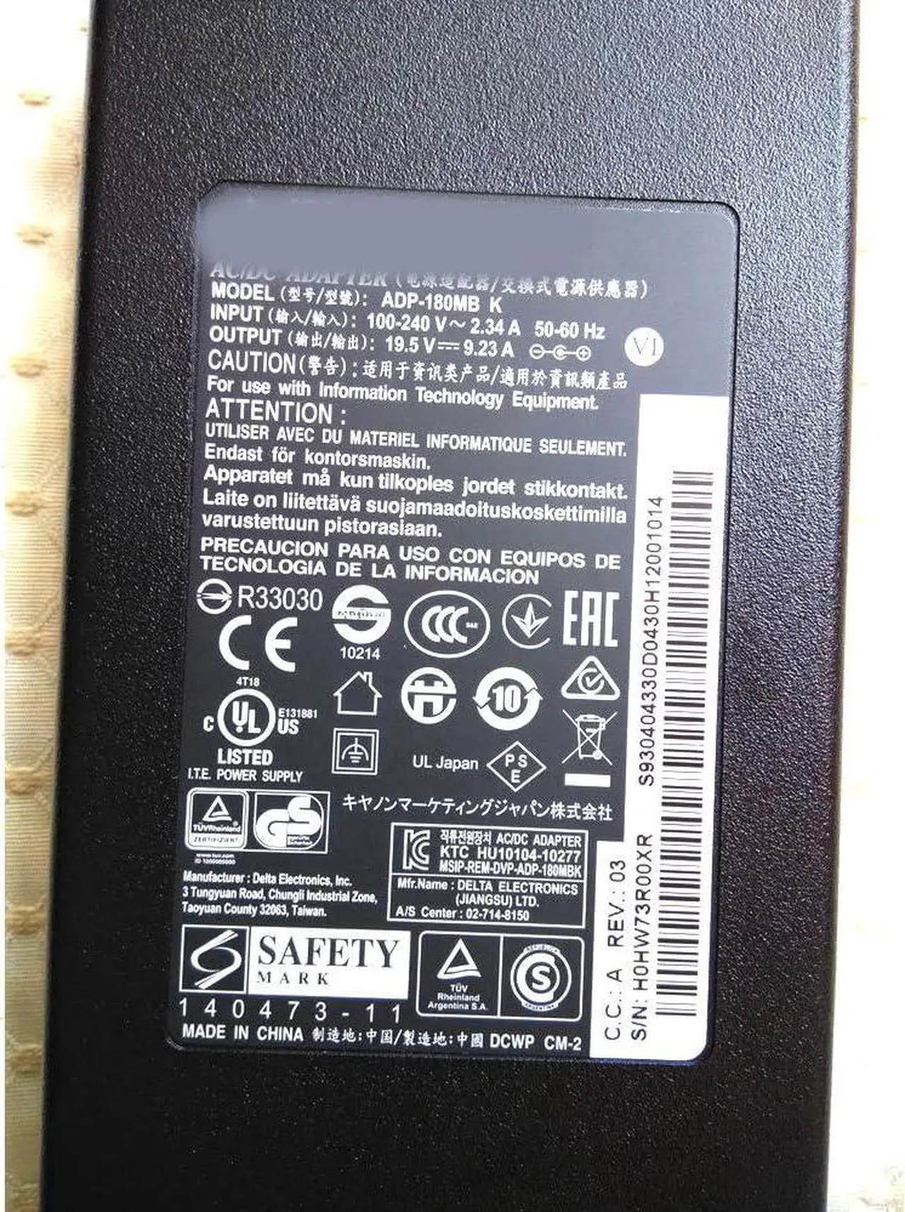 Alt view image 2 of 3 - Genuine Original for MSI Laptop Charger AC Power Adapter ADP-180MB K 19.5V 9.23A 180W Slim