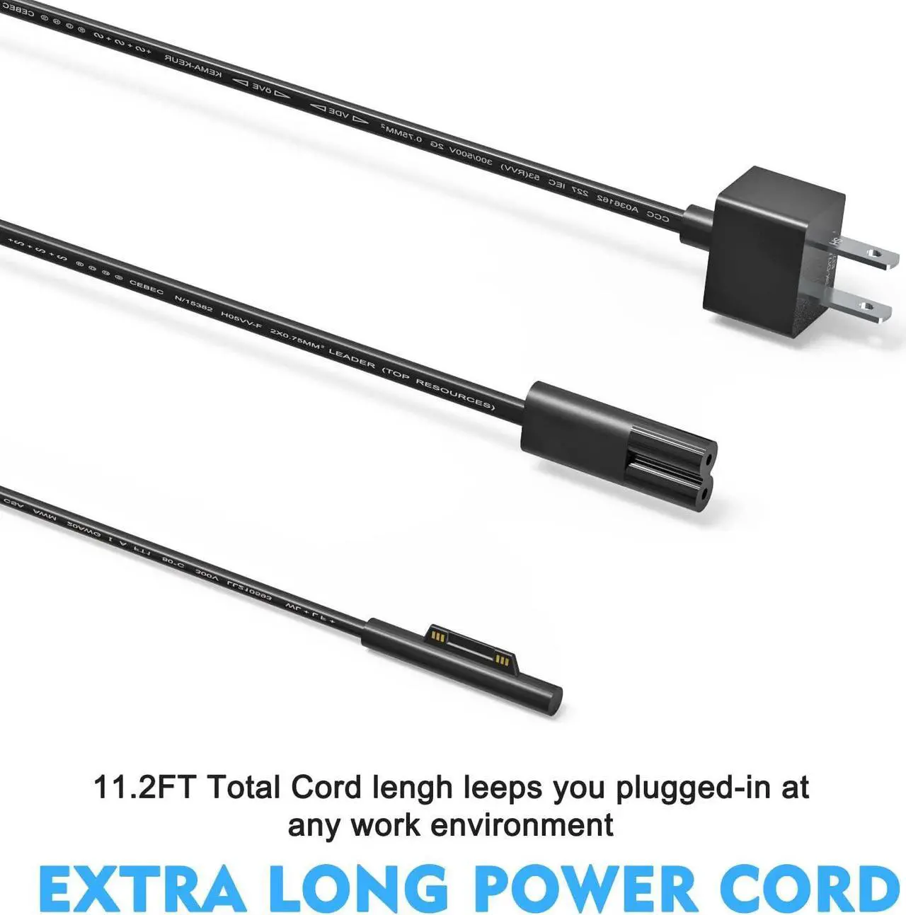 Alt view image 2 of 7 - 127W Charger for Microsoft Surface Book 3 2 1, Surface Laptop 6 5 Go2 Studio Go 4 3 2 1, Surface Pro 10 9 8 7+ X 7 6 5 4 3, Surface Go 3 2 1, 11FT Cord&Carry Bag