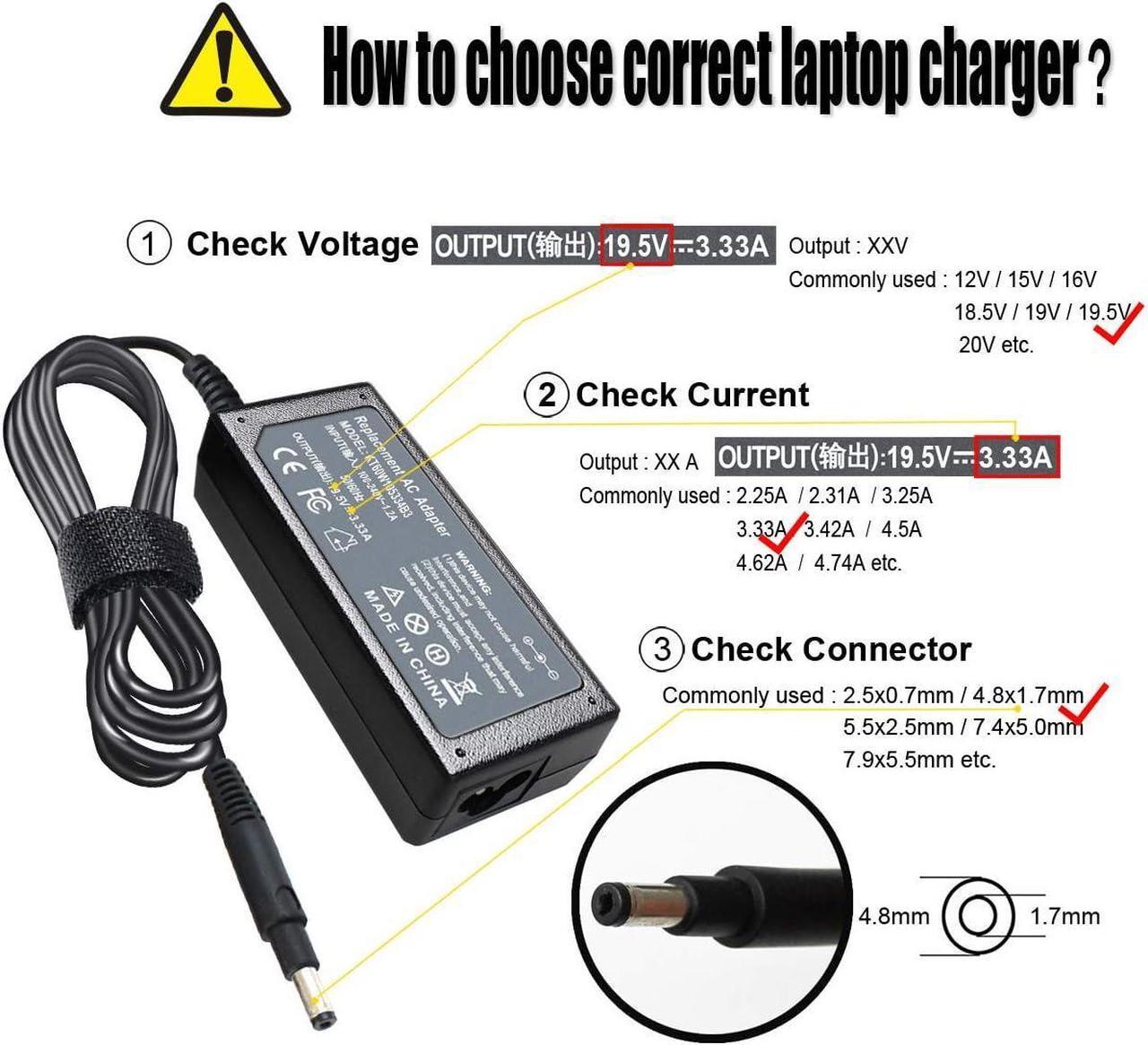 Alt view image 2 of 7 - 19.5V 3.33A 65W Charger Compatible with HP Pavilion TouchSmart Sleekbook 14-B109WM 15-B129WM 15-B119WM 15-B142DX 15-B143CL 14-B120DX 14-b000 14-c000, Envy 4 6 Series 693715-001 613149-001 677770-003