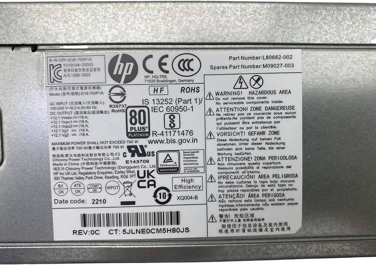 Alt view image 2 of 5 - BestParts New 700W Power Supply Replacement for HP Z2 G5 G8/ EliteDesk 800 880 G3 G4/ Victus 15L M09027-003 L80662-002 D19-700P1A 6.5 x 5.5 x 2.8 in