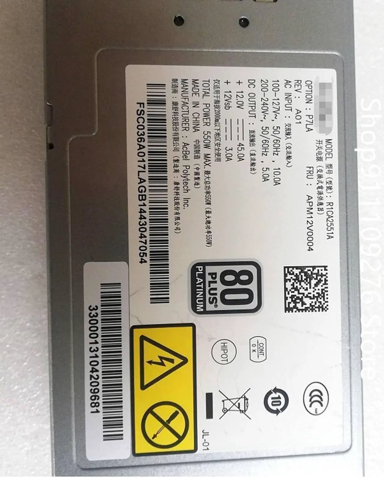 Alt view image 4 of 4 - PSU for I620-G15 G20 server power supply R1CA2551A APM12V0003 APM12V0004 MAX 550W