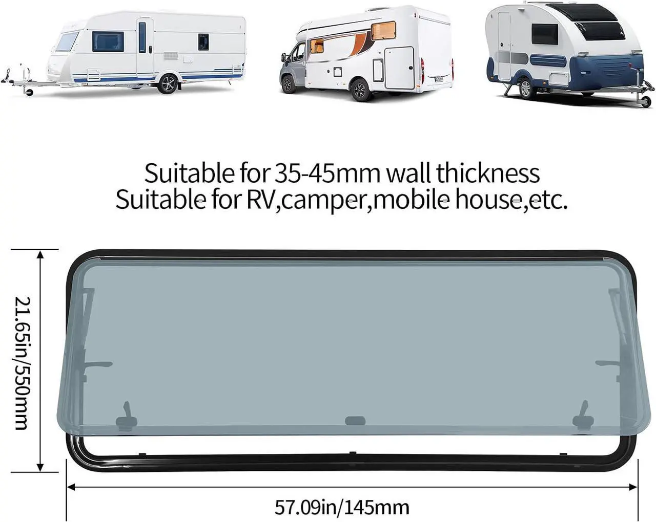 Alt view image 2 of 7 - RV Push Out Window, UV Proof Camper Acrylic Glass Hinged Window Replacement with Screen, Sun Shade, Caravan Motorhome External Exit Window for Replace,21.65Hx57.09W