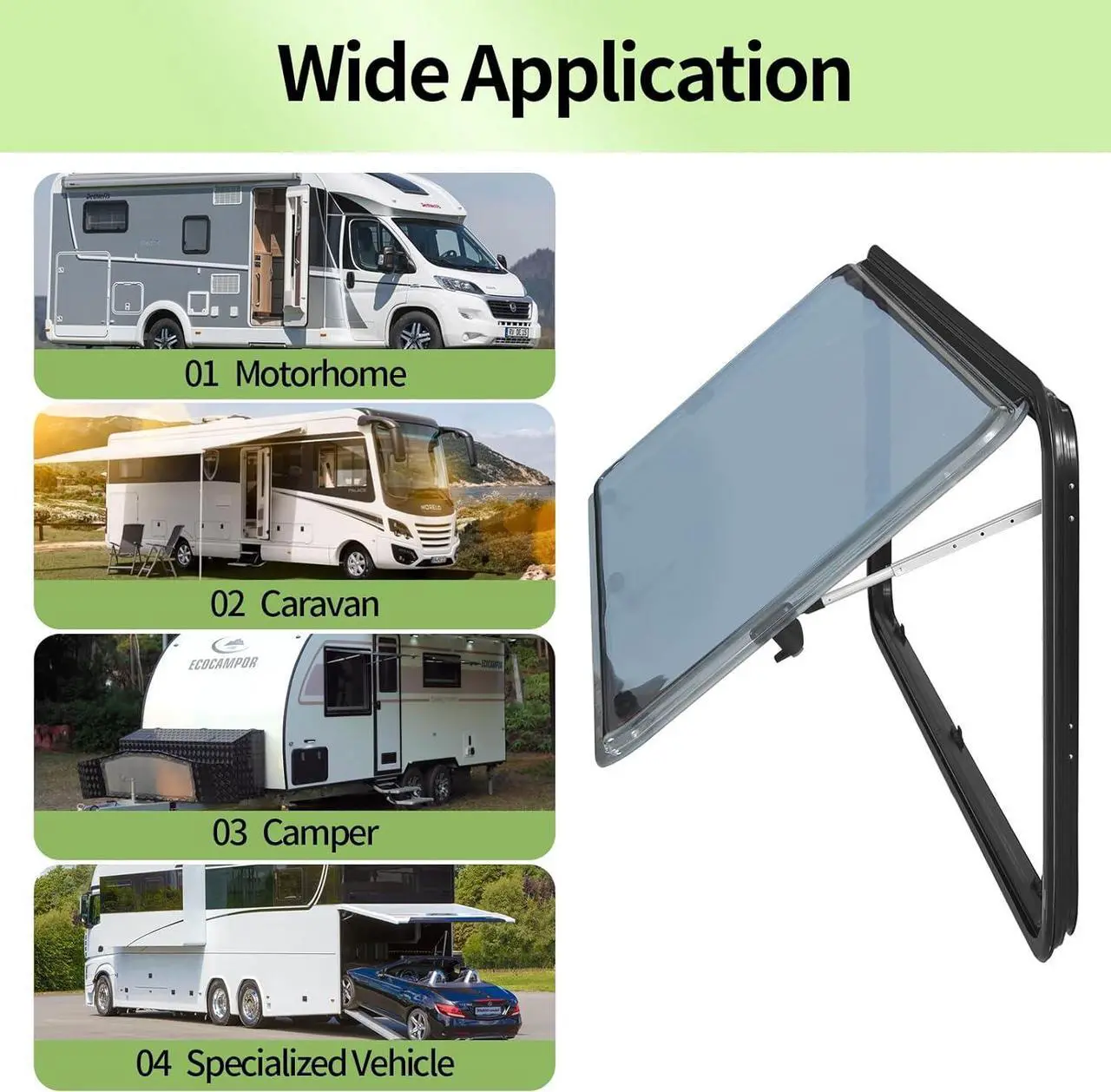 Alt view image 7 of 7 - RV Push Out Window, UV Proof Camper Acrylic Glass Hinged Window Replacement with Screen, Sun Shade, Caravan Motorhome External Exit Window for Replace,21.65Hx57.09W