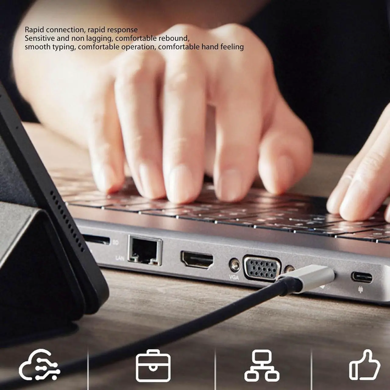 Alt view image 4 of 7 - USB C Keyboard Hub,11 in 1 4K 10Gbps 1000Mbps 100W PD USB C Docking Station 78 Keys Wired Computer Keyboard