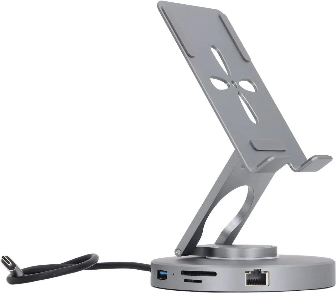 Alt view image 6 of 7 - 10 in 1 Docking Station, 360° Rotatable Foldable Type C Tablet Stand, with 4K HD Multimedia Interface, USB2.0 2 USB3.0 100W PD Charging 3.5mm Aux, for iOS Tablet Pro