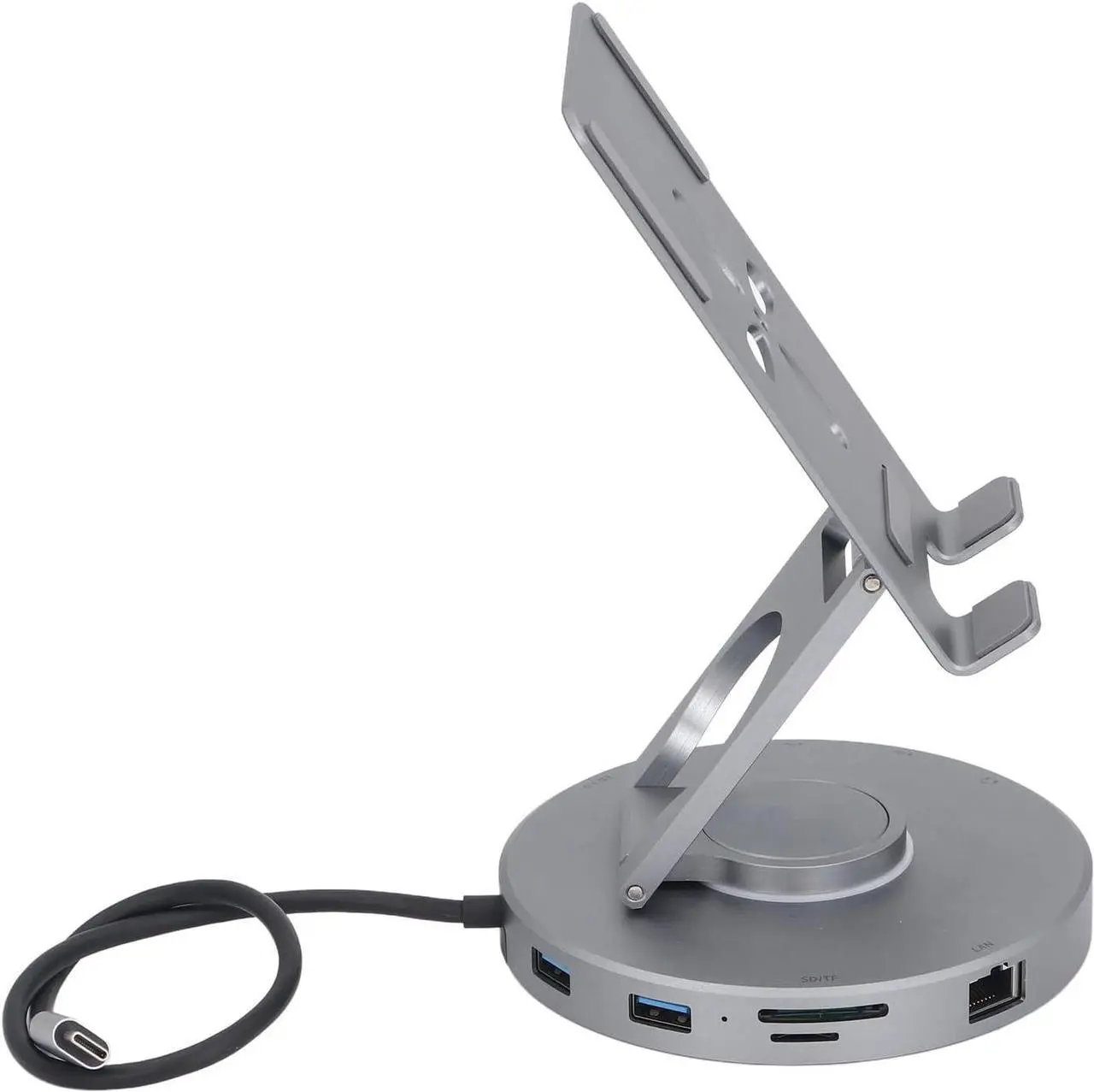 Alt view image 7 of 7 - 10 in 1 Docking Station, 360° Rotatable Foldable Type C Tablet Stand, with 4K HD Multimedia Interface, USB2.0 2 USB3.0 100W PD Charging 3.5mm Aux, for iOS Tablet Pro