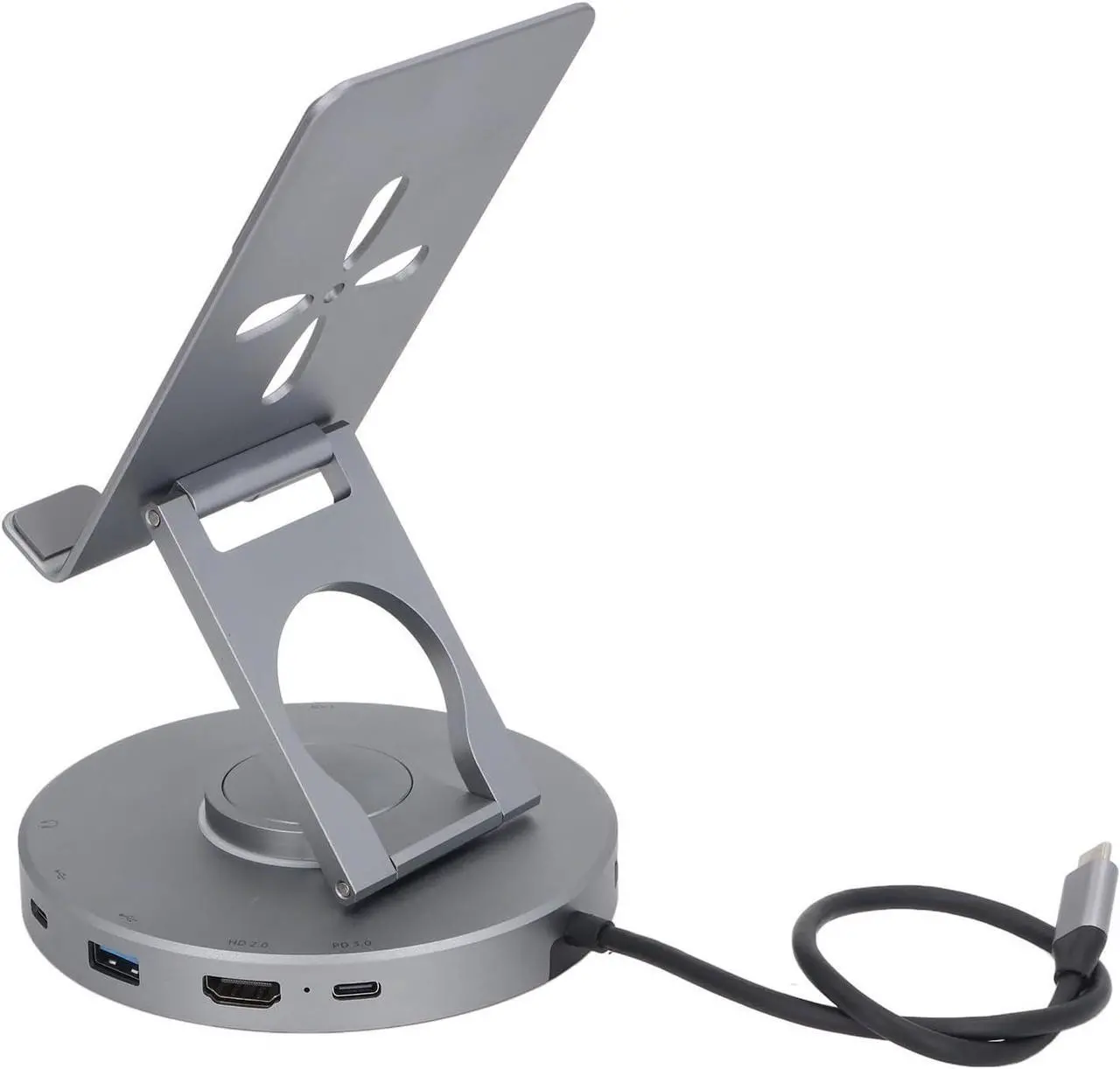 Alt view image 7 of 7 - 10 in 1 USB C HUB Stand, 360° Rotatable Laptop Docking Station with Phone Tablet Stand, Foldable Phone Holder with USB C Hub - 4k Type C USB 2.0 3.0 100W PD 3.5mm Aux Slot