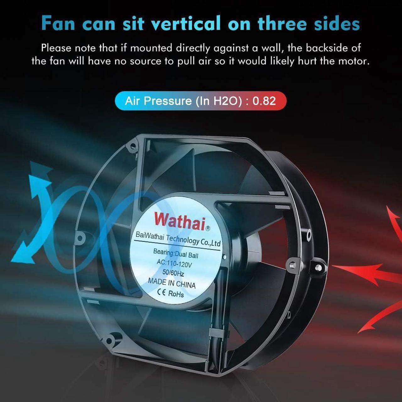 Alt view image 4 of 7 - Wathai AC 110V 120V Axial Fan Big Airflow High Speed Dual Ball 172mm x 150mm x 51mm for DIY Cooling Ventilation Exhaust Projects For Server