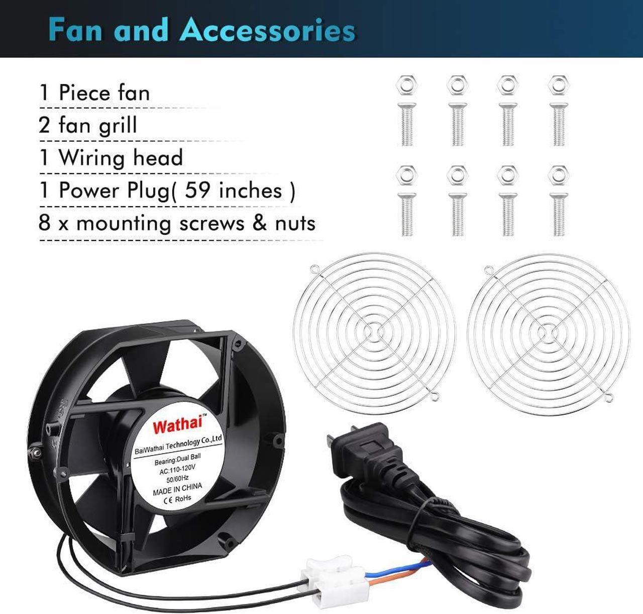 Alt view image 7 of 7 - Wathai AC 110V 120V Axial Fan Big Airflow High Speed Dual Ball 172mm x 150mm x 51mm for DIY Cooling Ventilation Exhaust Projects For Server