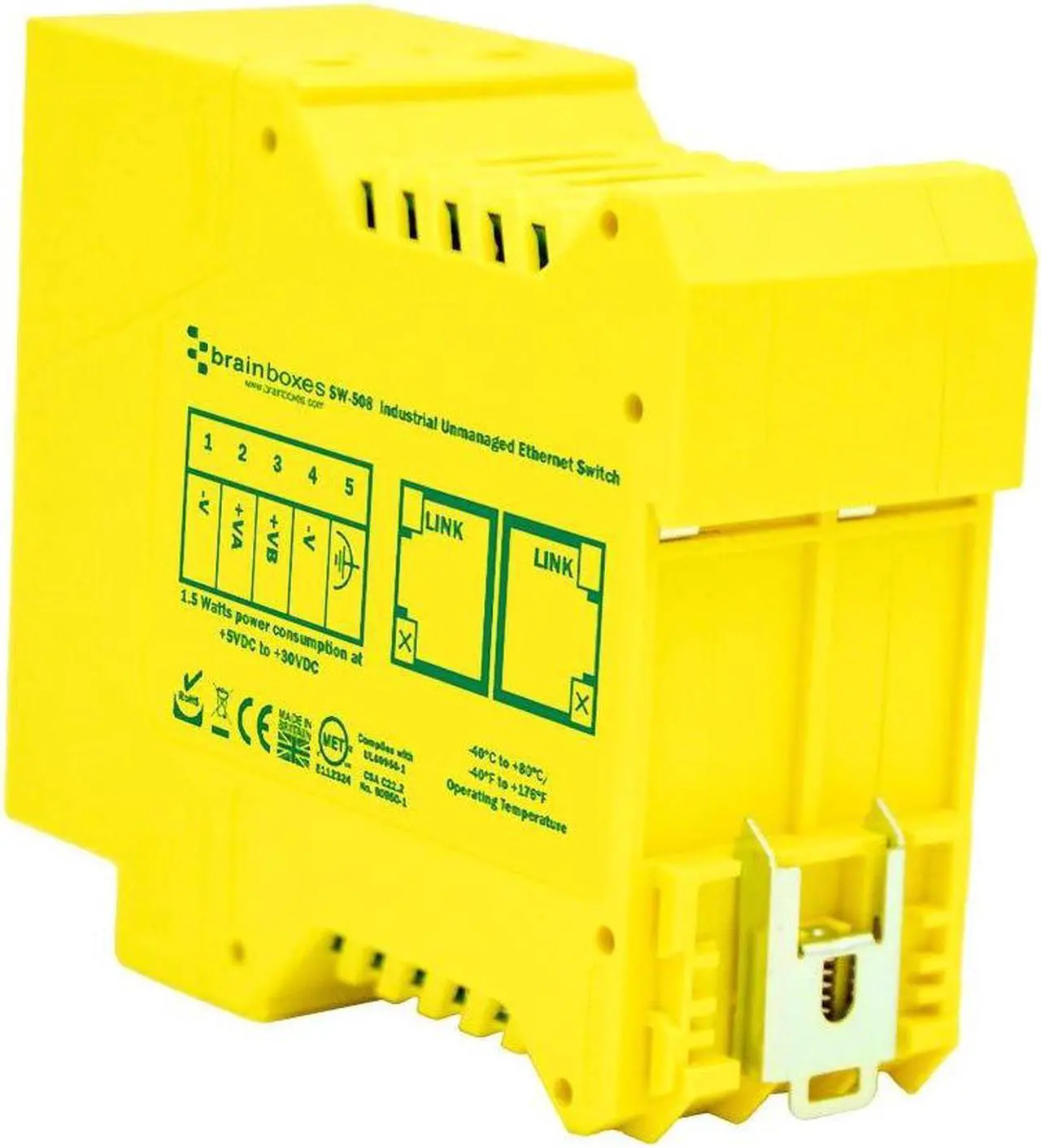 Alt view image 13 of 15 - BRAINBOXES SW-508 INDUSTRIAL ETHERNET 8PORT SW