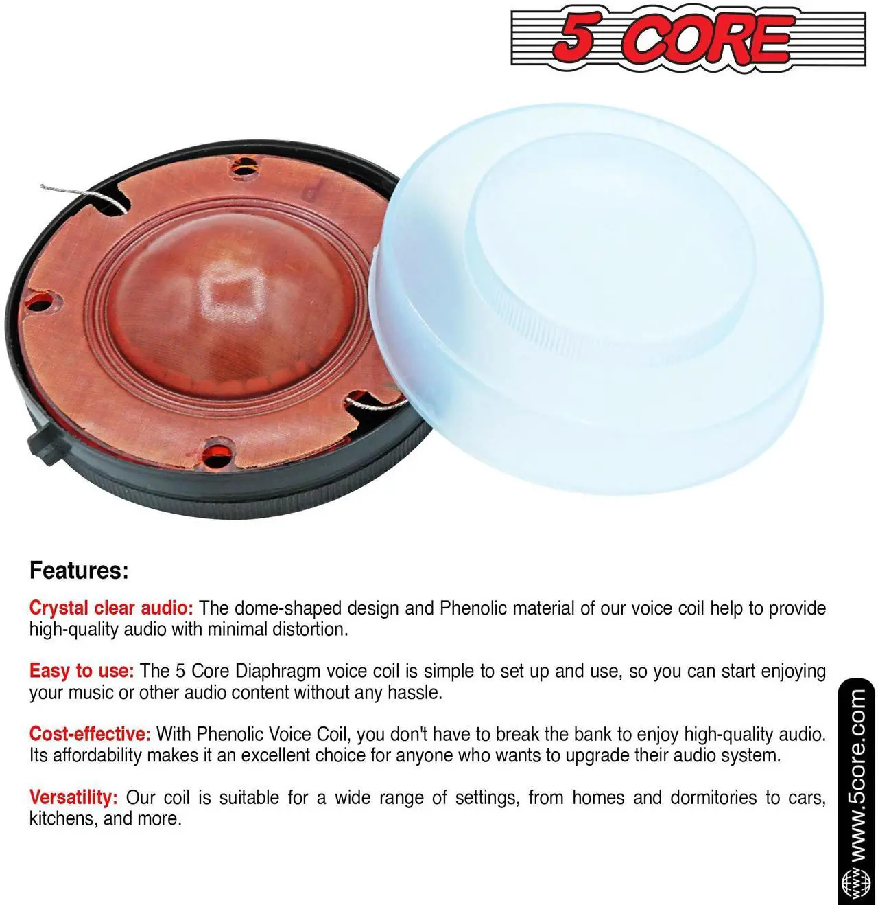 Alt view image 6 of 7 - 5 Core 2 Inch Universal Phenolic Diaphragm Replacement DIY Voice Coil 50.8mm with High Pitch Upto 6.5 Khz Great Sound Quality for PA Horn Compression Driver - DP 200 1Pcs