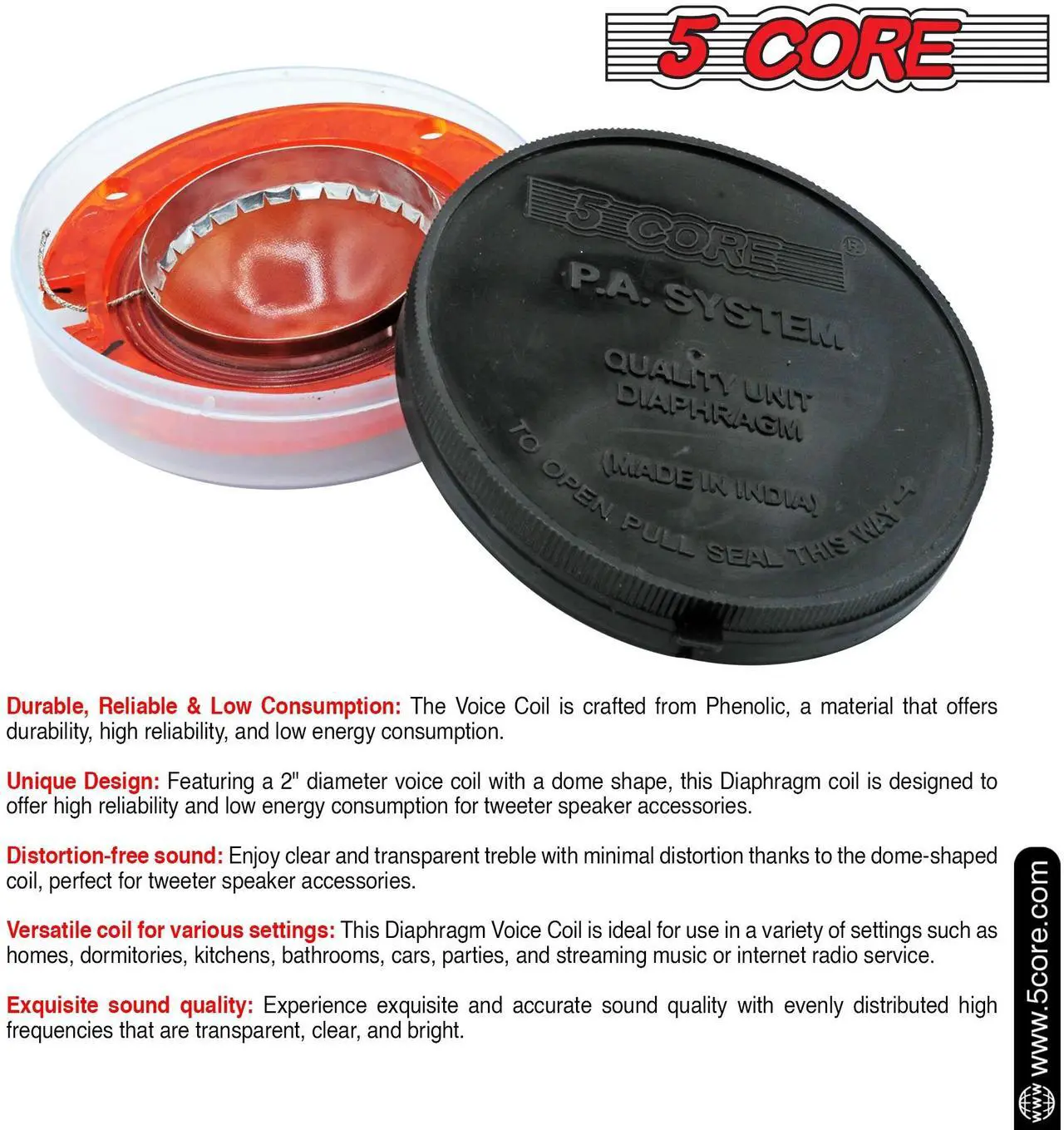 Alt view image 5 of 7 - 5 Core 2 Inch Universal Phenolic Diaphragm Replacement DIY Voice Coil 50.8mm with High Pitch Upto 6.5 Khz Great Sound Quality for PA Horn Compression Driver - DP 200 1Pcs