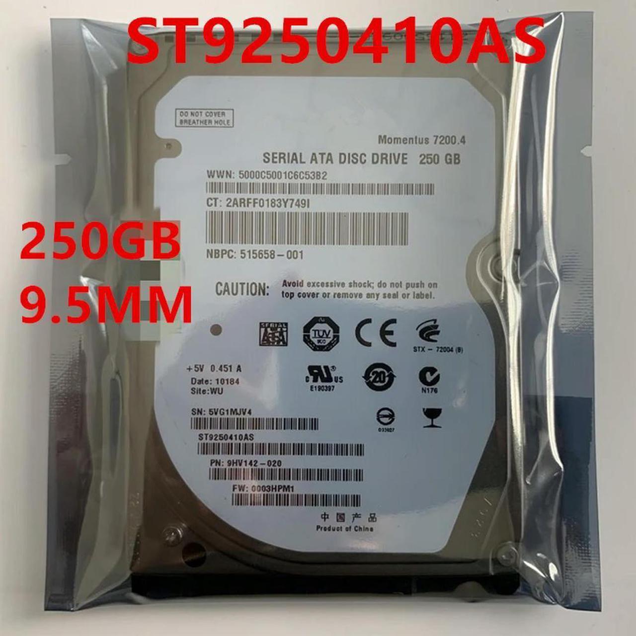 OwnShoe HDD For 250GB 2.5" SATA 3 Gb/s 16MB 7200RPM 9.5MM For Internal Hard Disk For Notebook HDD For ST9250410AS