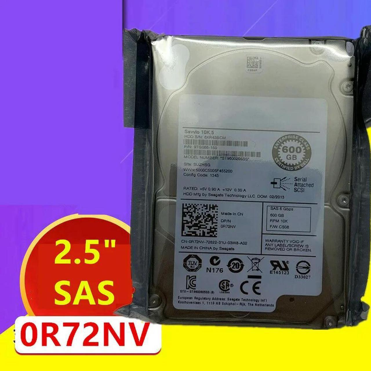 OwnShoe HDD For 600GB 2.5" SAS 6 Gb/S 64MB 10000RPM For Internal HDD For Server HDD For R72NV 0R72NV ST9600205SS