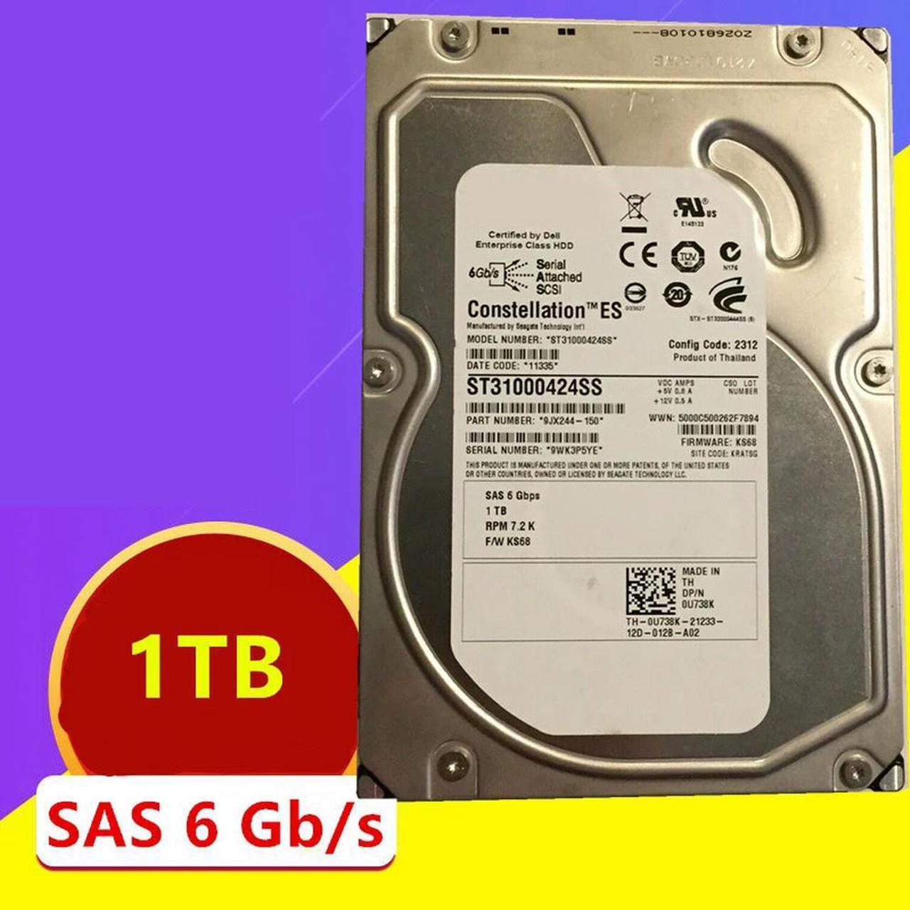 OwnShoe HDD For 1TB 3.5" SAS 6 Gb/S 64MB 7200RPM For Internal HDD For Server HDD For U738K 0U738K ST31000424SS