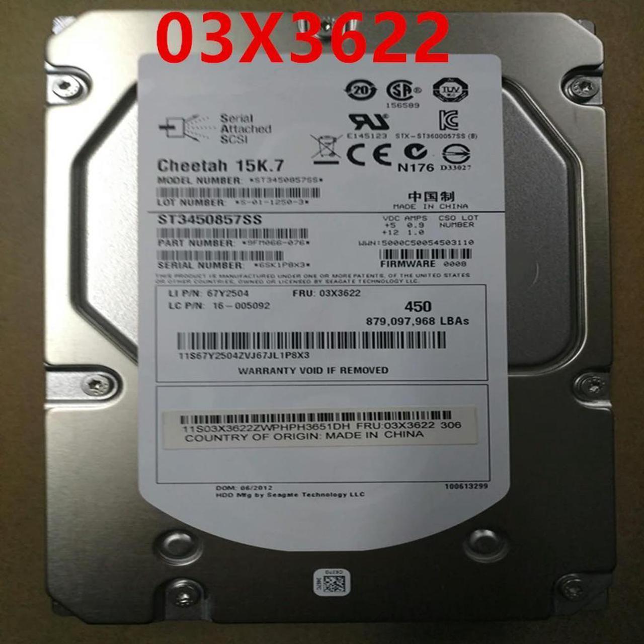 OwnShoe HDD For RD630 640 650 450GB 3.5" SAS 64MB 15000RPM For Server HDD For 67Y2504 03X3622 ST3450857SS