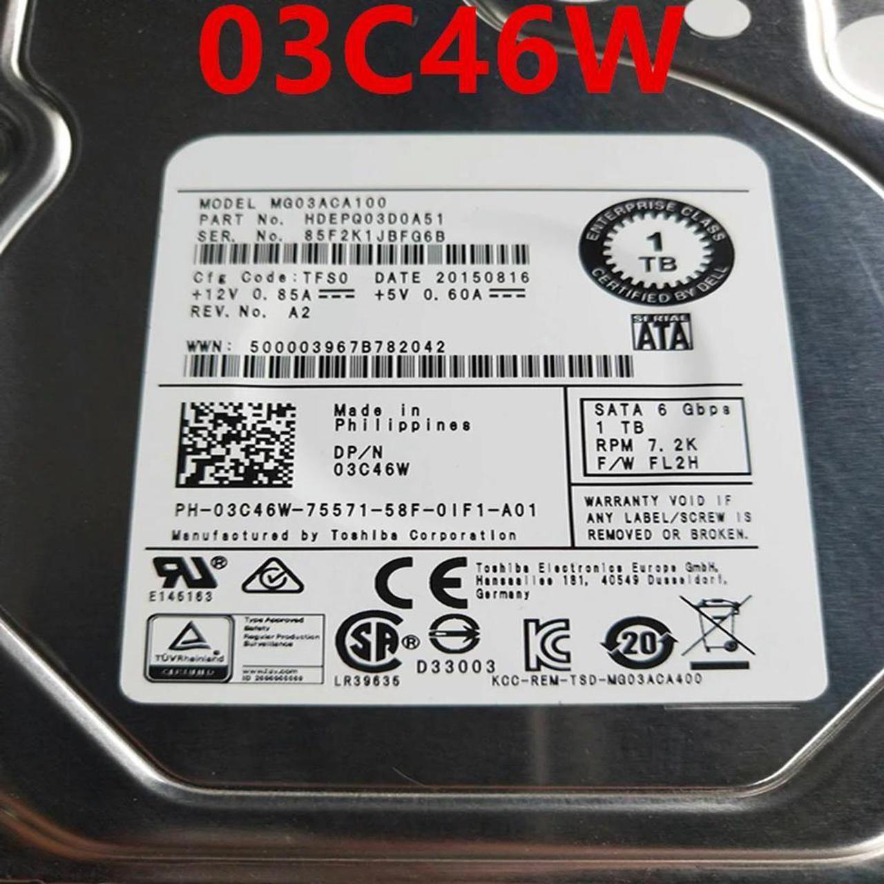 OwnShoe Almos HDD For 1TB 3.5" SATA 64MB 7200RPM For Internal HDD For Enterprise Class HDD For 03C46W 3C46W MG03ACA100