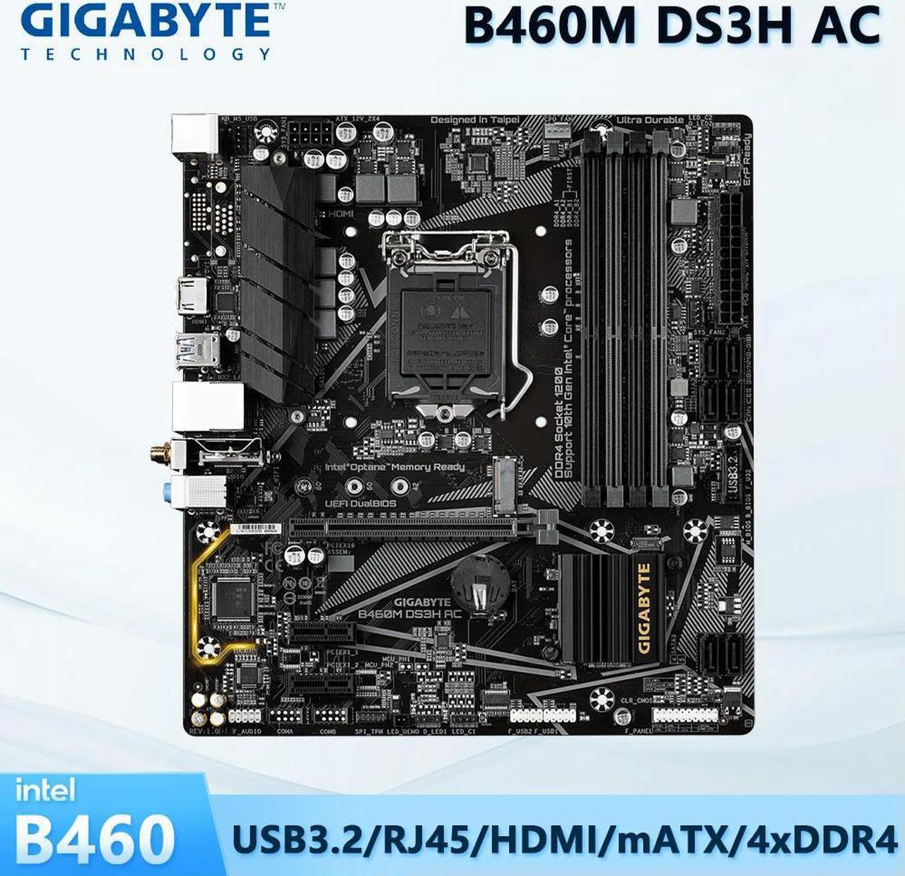 Motherboard B460M DS3H AC With LGA 1200 Socket for 10th 11th Gen Core i3 i5 i7 Processors Supports 4 DDR4 Slots